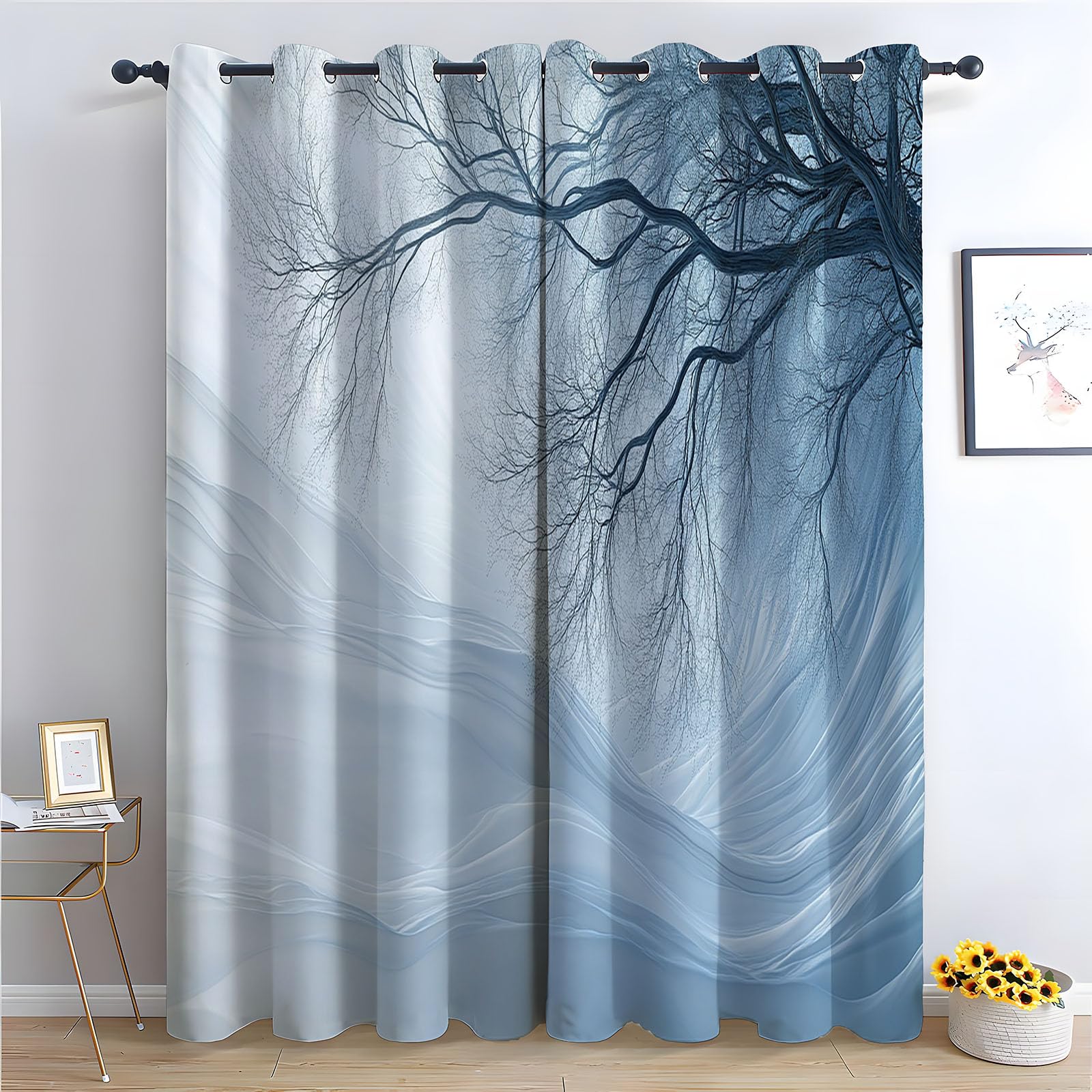 WQBQKKX Plant Curtains Window Plants Black out Curtains for Living Room Thermal Insulated Eyelet Greenery Window Treatments Drapes-52 W x 96" L (Pack of 2)