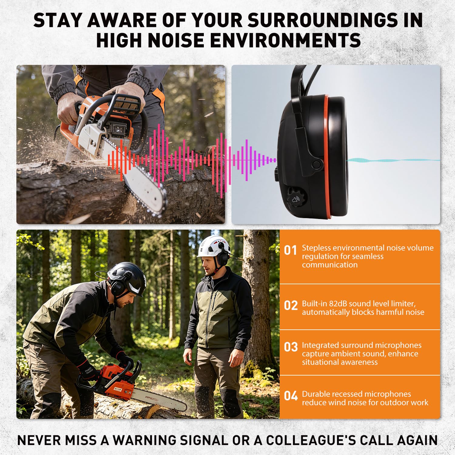 HEARMOR Cuffia protettiva rigida Bluetooth, SNR 32 dB, protezione acustica fissata al casco, per lavori di tosaerba e lavori ad alto rumore