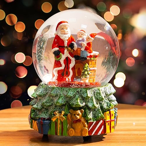 Miniatura 6 de DUSVALLY Globo de nieve de Navidad con música, decoraciones navideñas para el hogar, globo de agua de vidrio giratorio con purpurina con Papá Noel,