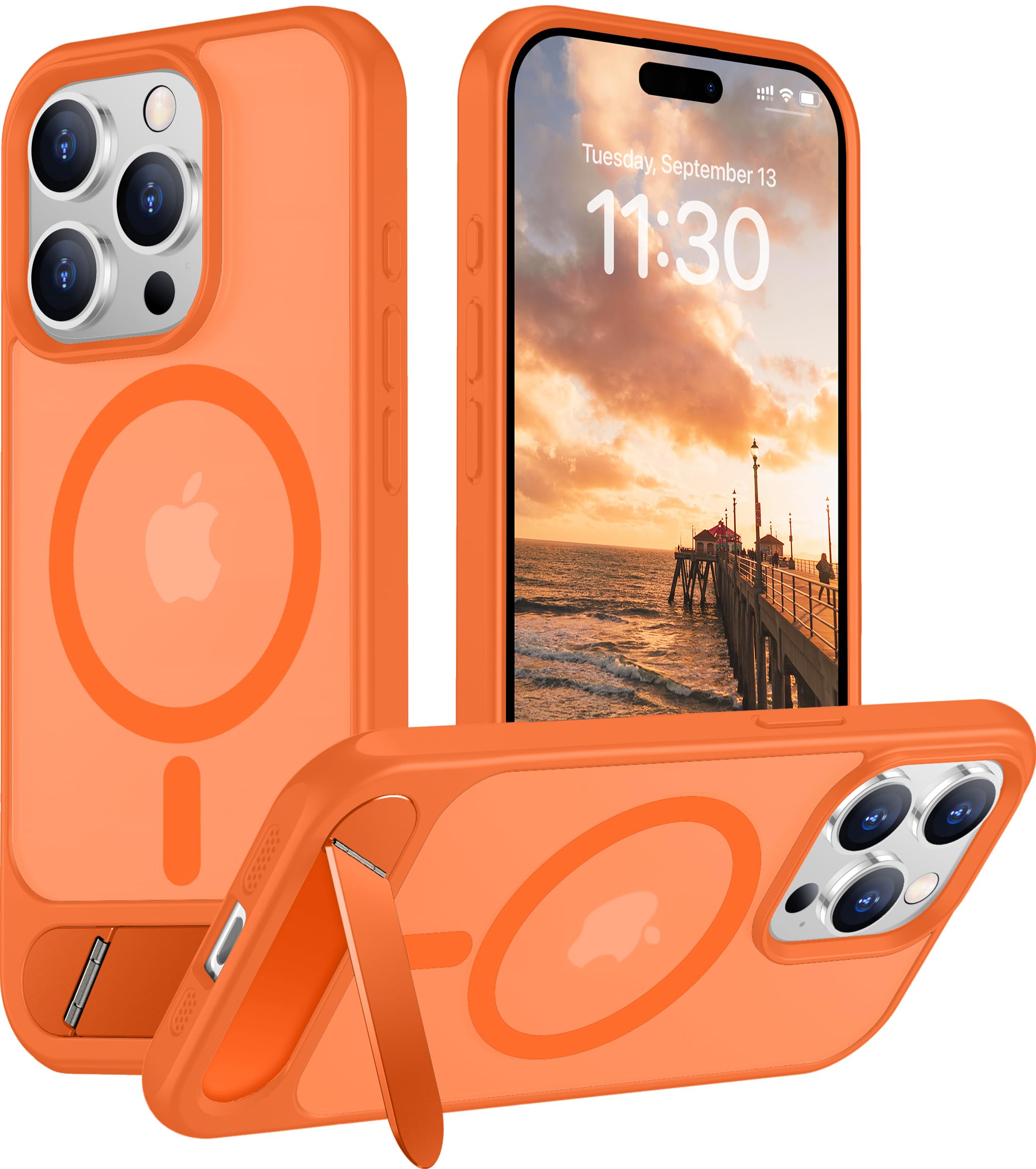 Temdan Magnetic Compatible with iPhone 15 Pro Case, [Built-in Invisible Kickstand][Compatible with MagSafe][Military Grade Shockproof] Slim Translucent Matte Phone Case for iPhone 15 Pro 6.1"