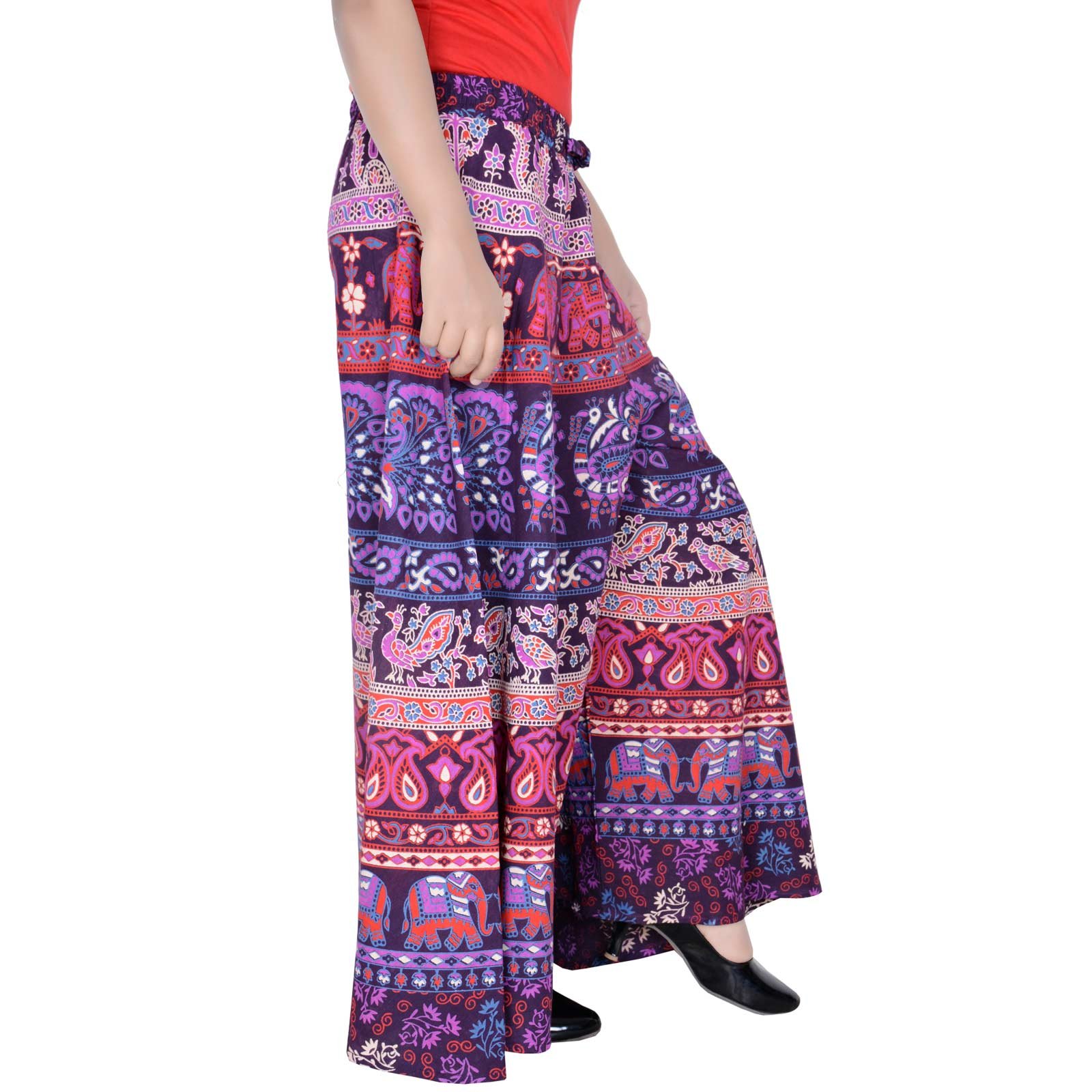 Sttoffa Mandala Block Print Cotton Pant for Women (Size 8XL Purple 40,38 Length Palazo D2)