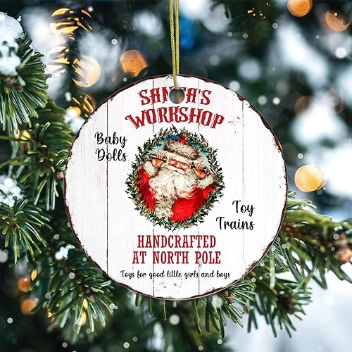 Miniatura 2 de Two-Side Printed Santas Workshop Ceramic Christmas Ornament Novelty for Family Friends Kids Reindeer Christmas Keepsake Pendants