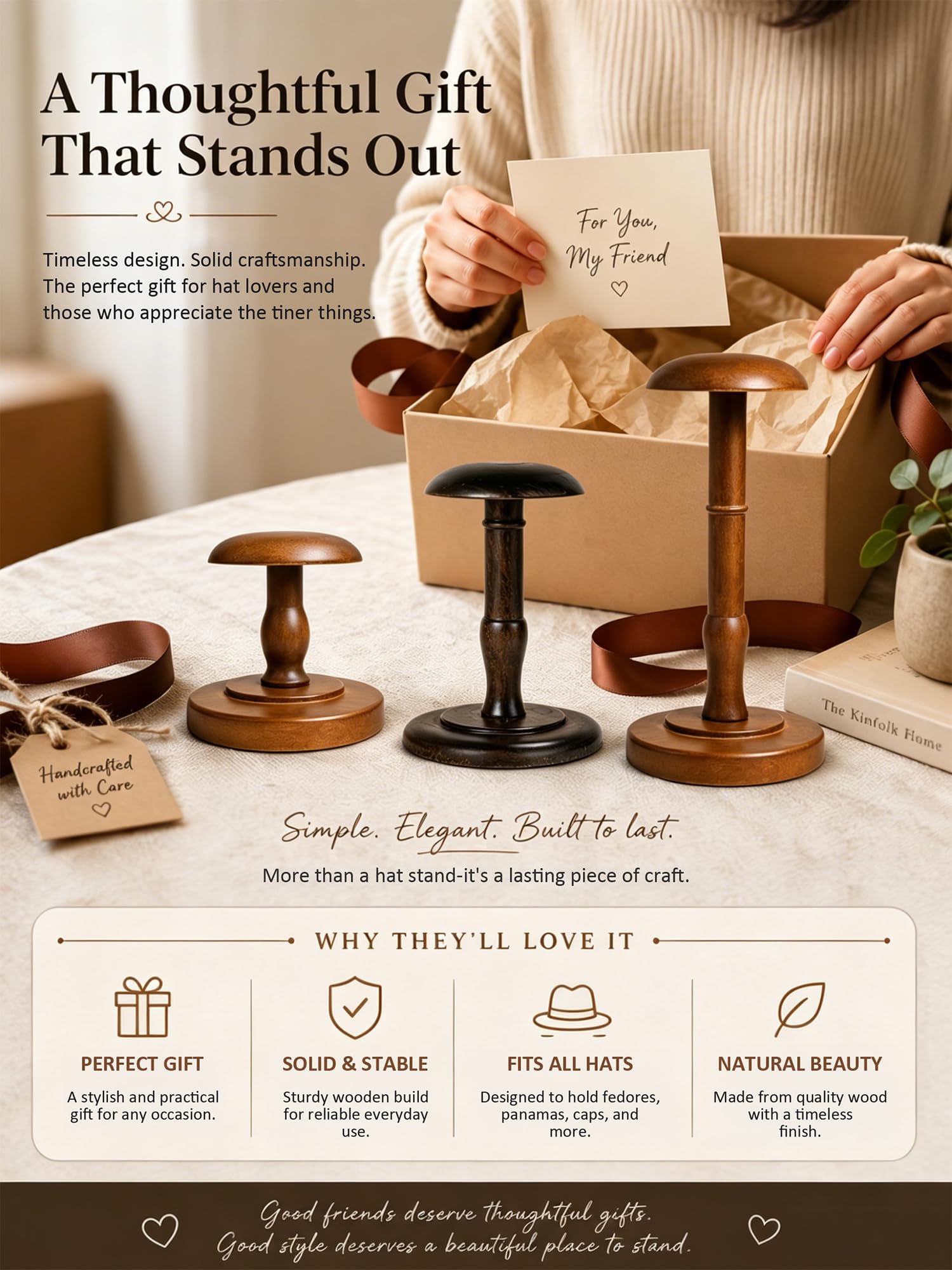 Amazon｜CHADWICK 帽子スタンド 木製 ウォルナットカラー Sサイズ 高さ
