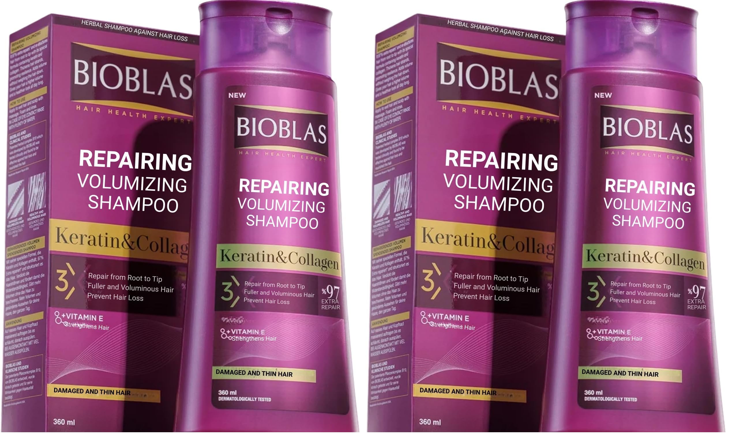 Bioblas Saç Dökülmesine Karşı Collagen ve Keratin İçeren Hacim Şampuanı (360 ml) 2li paket