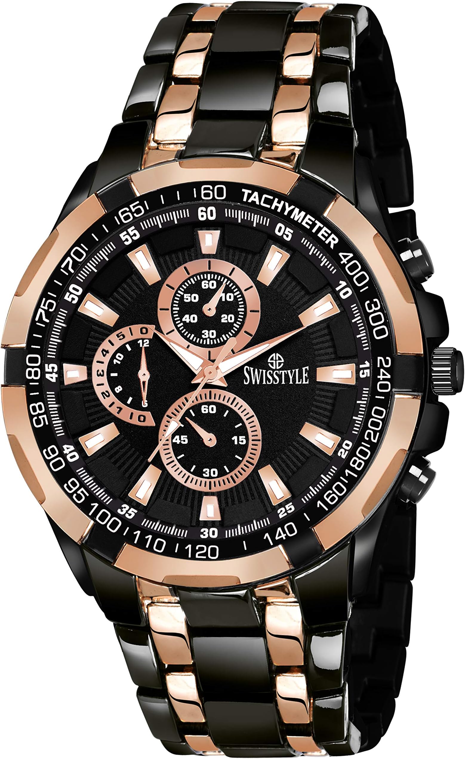 SWISSTYLE Two Tone Chrono Look Analog Stainless Steel Watch-SS-GR6612 For Men, black, strap