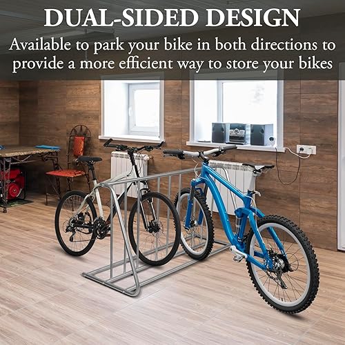 Miniatura 2 de MyGift Soporte grande de metal plateado de doble cara vertical para bicicleta, soporte de almacenamiento de bicicleta para garaje interior o