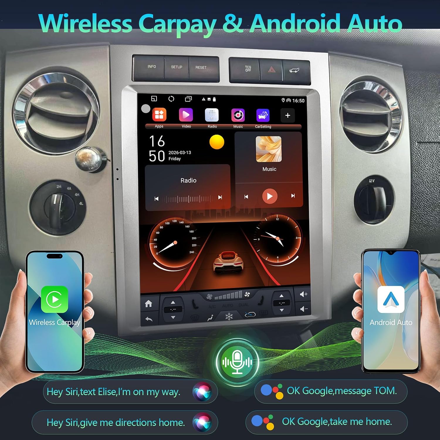 Car Stereo Radio for Ford Expedition 2007-2014, 12.1-Inch HD Touchscreen, Android 13, Tesla Style, Wireless CarPlay and Android Auto, GPS, Bluetooth 5.0, WiFi (Grey 4+64)