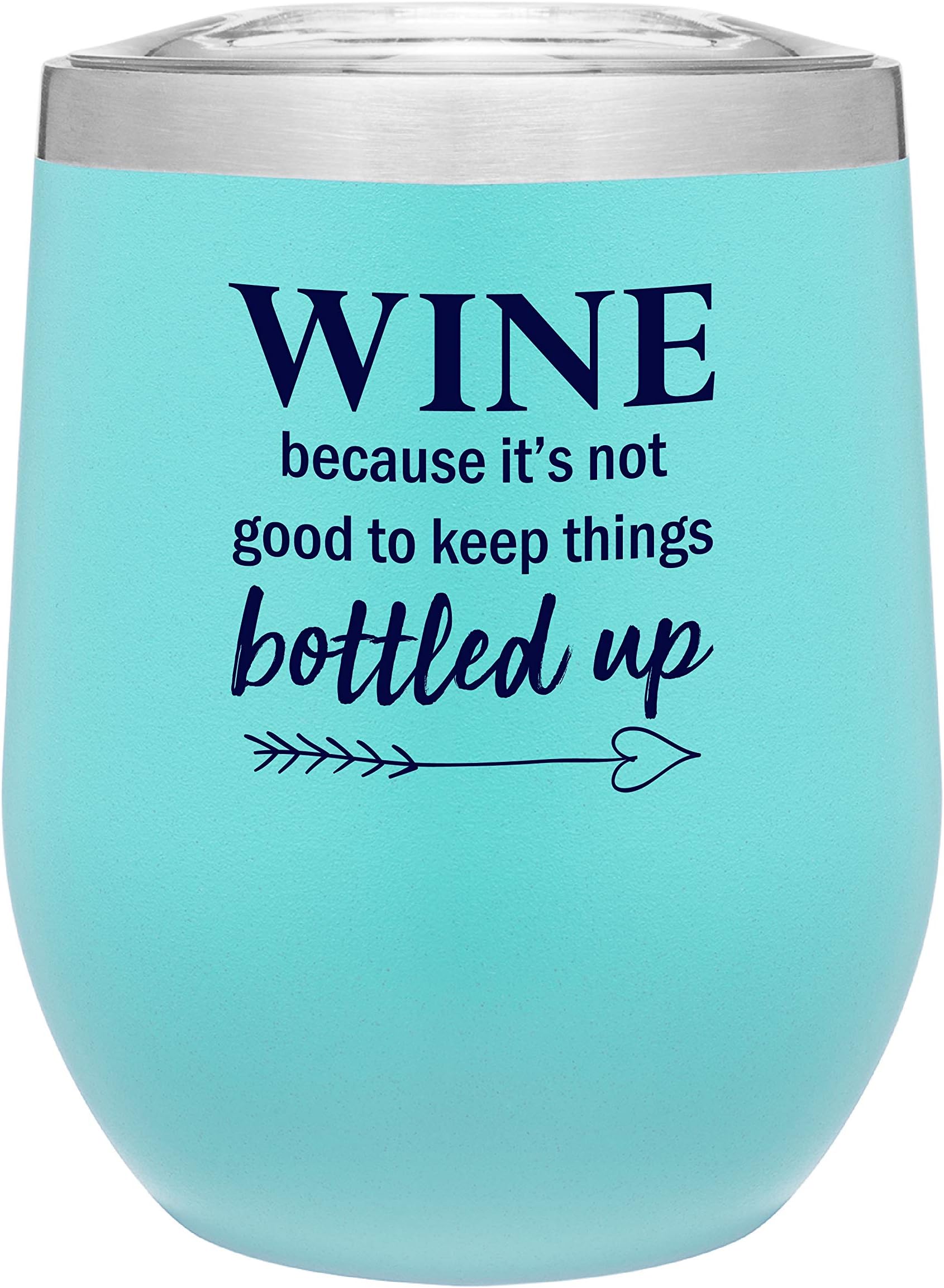 Ink Splash Promos Insulated, Stainless Steel, Stemless Wine Glass Tumbler with Lid and Funny Sayings, Valentine's Day Gift Idea | 12 oz | Matte Seafoam Mint