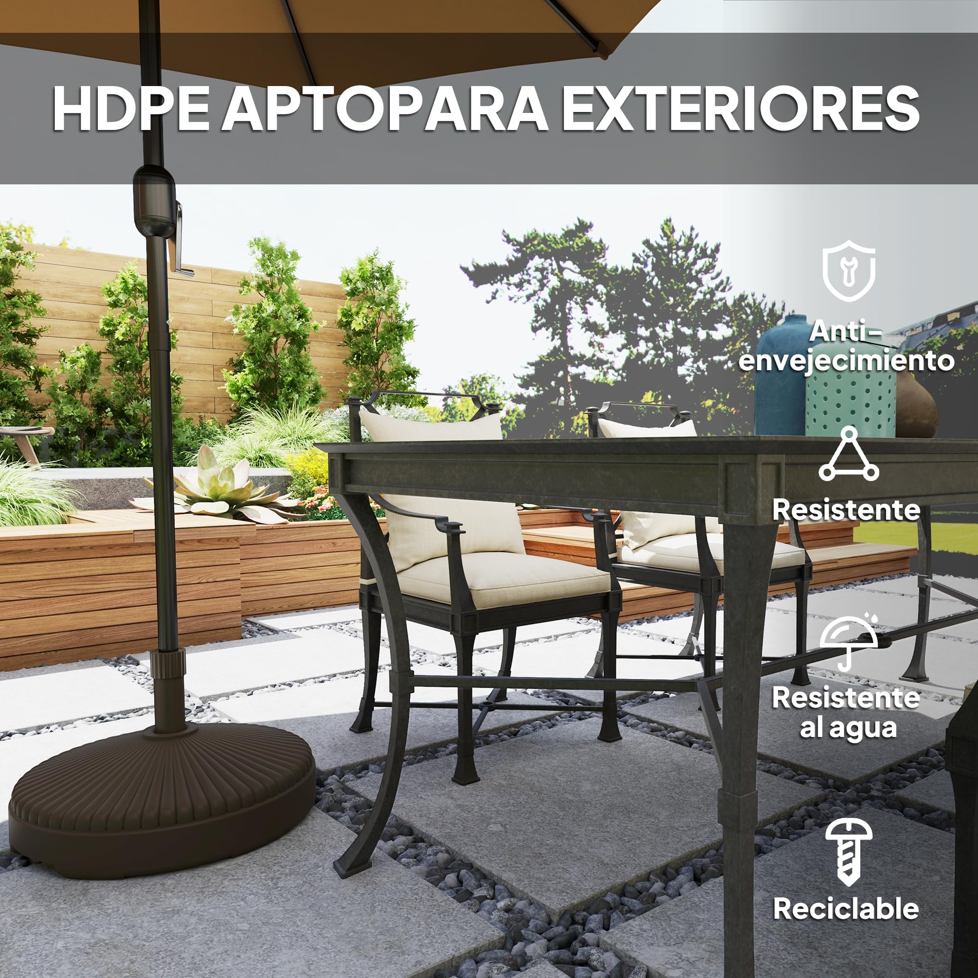 Outsunny Base para Sombrilla Redonda, Pie, Rellenable 28 kg o 23 L, Marrón