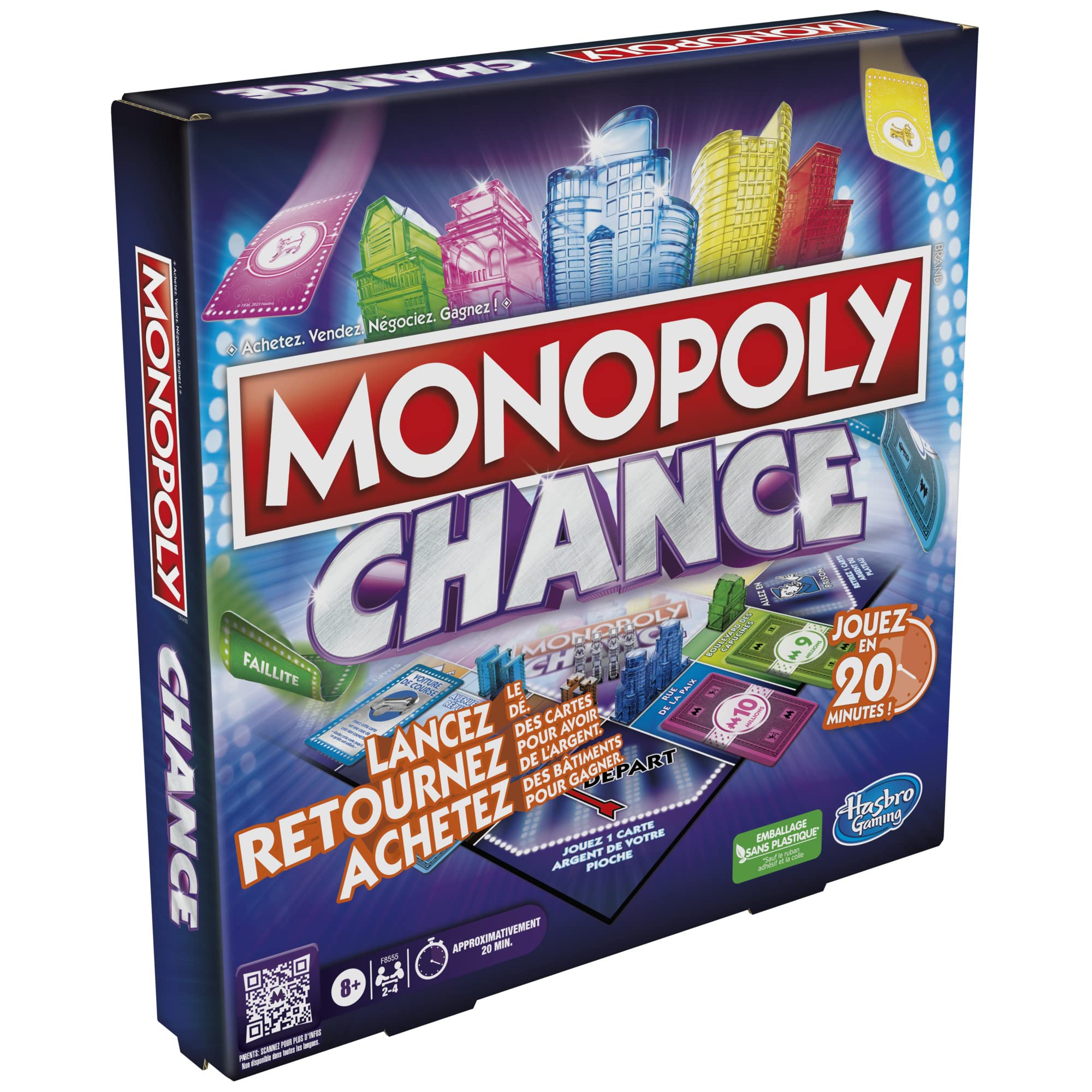 MONOPOLY Chance, juego de mesa rpido para la familia, de 2 a 4 jugadores, aproximadamente 20 min.