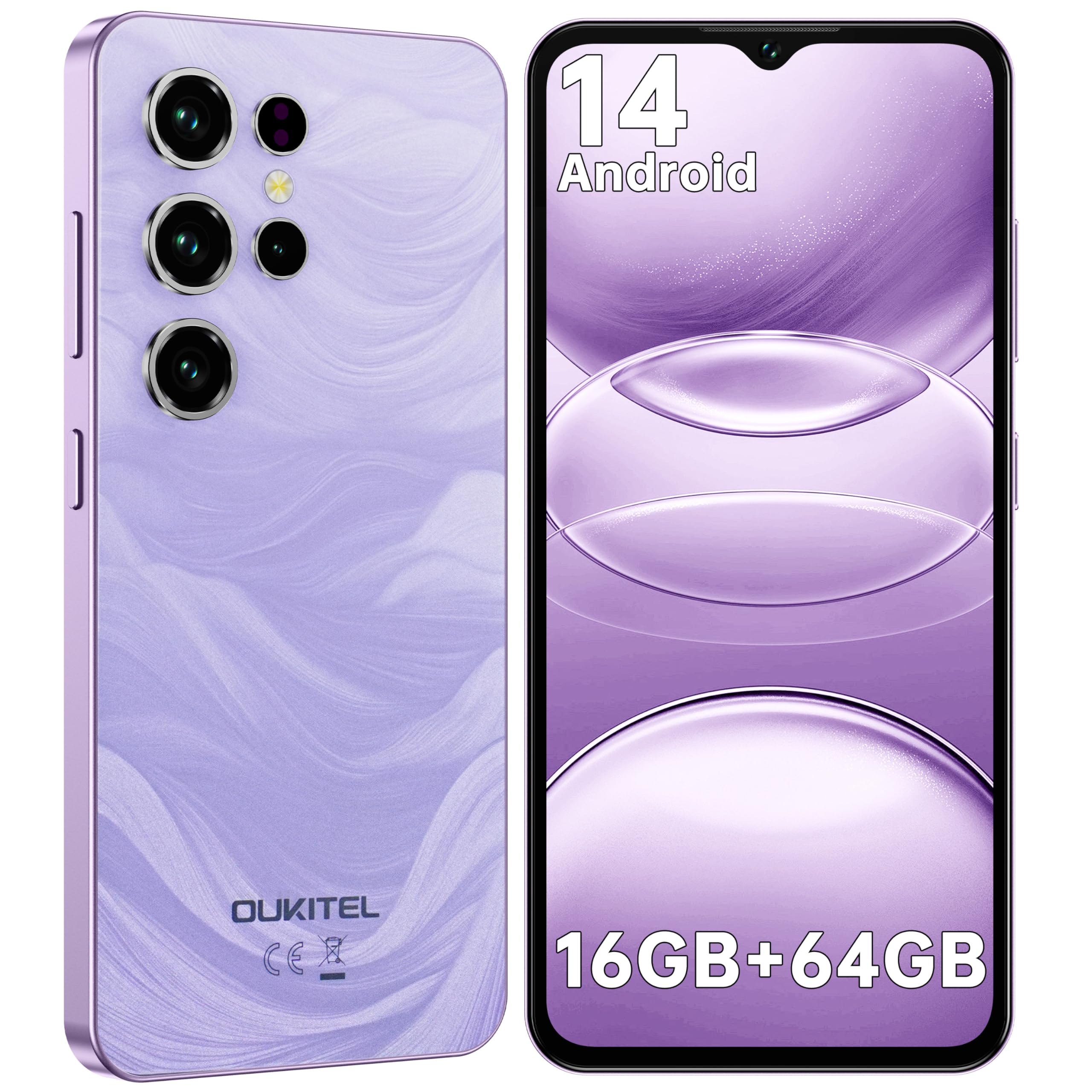 OUKITEL C2 Smartphone Android 14-16(4+12) GB RAM + 64GB ROM/TF 1TB - 6,52" HD Telefono Cellulare 5000nAh 13MP+5MP Camera Telefono Dual SIM 4G Cellulari e Smartphone /3.5mm Jack/Face ID/OTG Viola