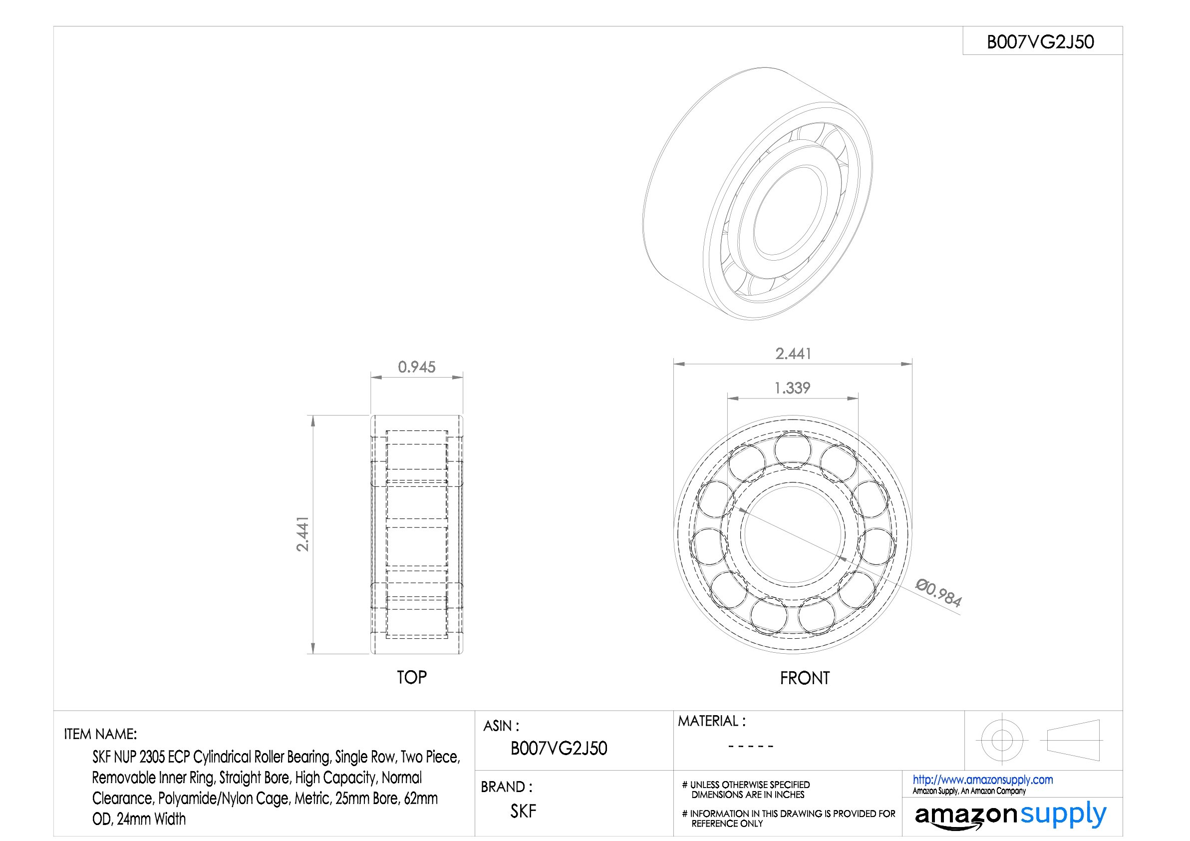 SKF NUP 2305 ECP Roulement à billes en acier