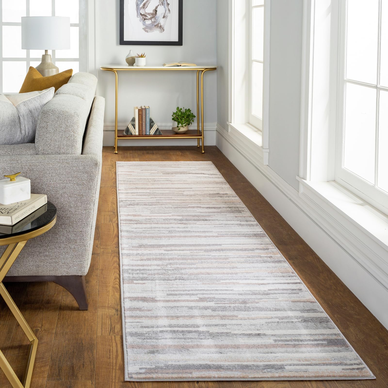 Tapis de couloir 80x220 cm moderne abstrait gris marron Livabliss Granada