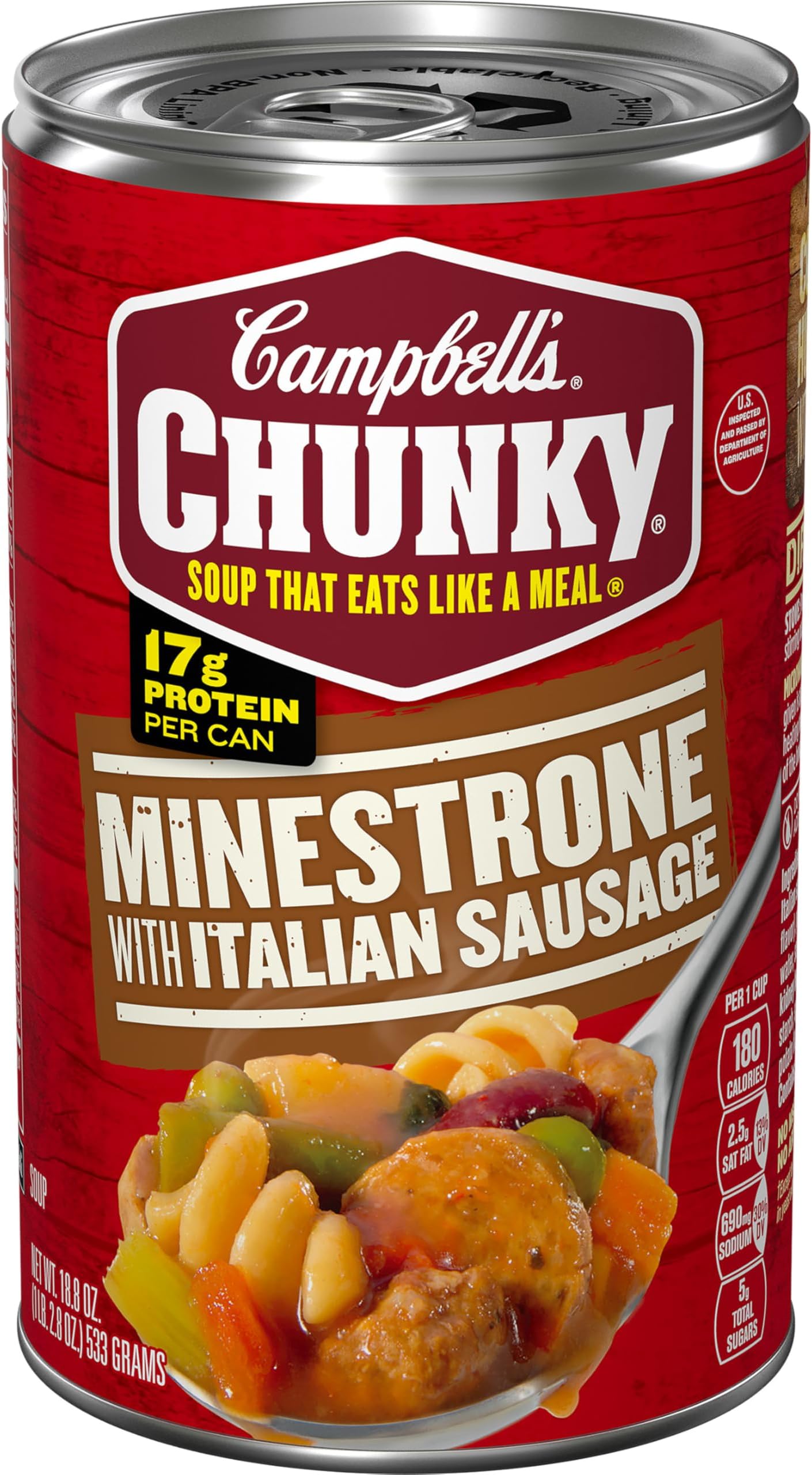 Campbell’s Chunky Soup, Minestrone with Italian Sausage Soup, 18.8 Oz Can