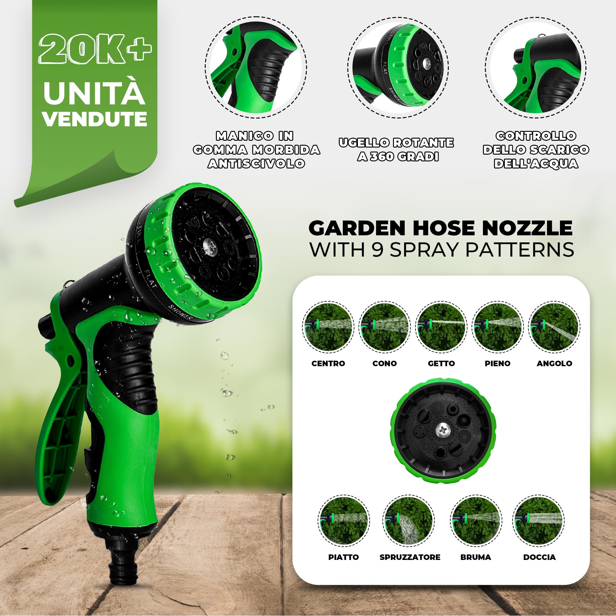 HOMEPROTEK Tubo Acqua Giardino Estensibile Da Giardino 15 Metri Con Pistola Acqua a 9 Modalità di Spruzzo - Tubo Irrigazione con Raccordi in Ottone da 1/2" e 3/4 | Tubo Irrigazione Estensibile Con Pistola 9 Getti, Raccordi Ottone 1/2 E 3/4; Flessibile Rin
