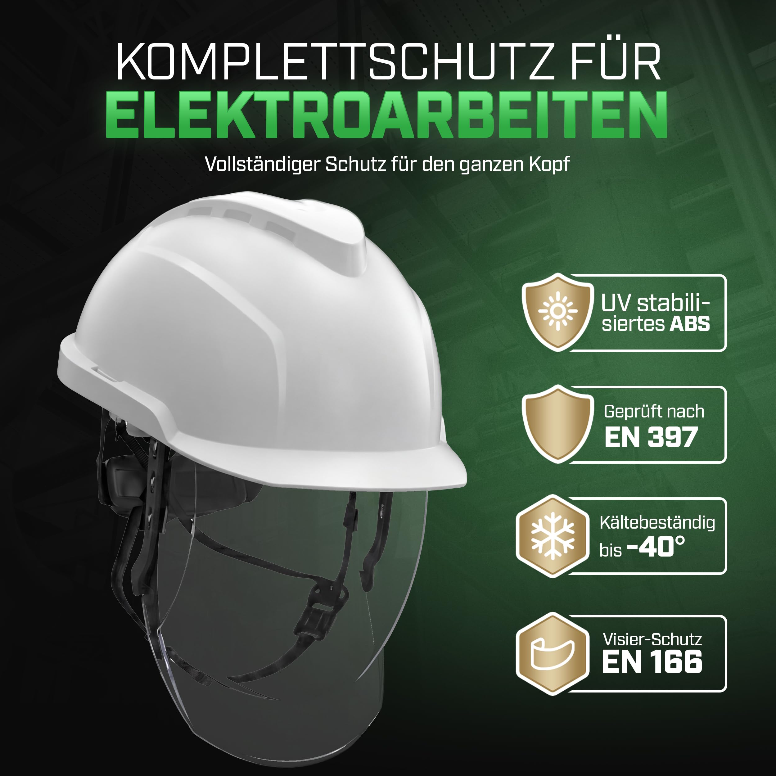 MSA V-Gard 950 - Casco protettivo non ventilato con visiera per cantieri e elettricisti, a norma DIN EN 397 per il lavoro