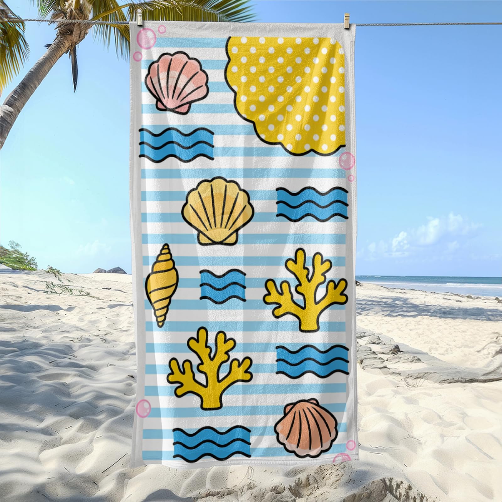 Fouta PlageBlue Waves Rose Octopus Medusée Modèle Surdimensionné avec Diverses Tailles, Respirante et Portable, Parfaite pour Voyages Sorties Piscine et Usage Extérieur Quotidien 90x160 cm