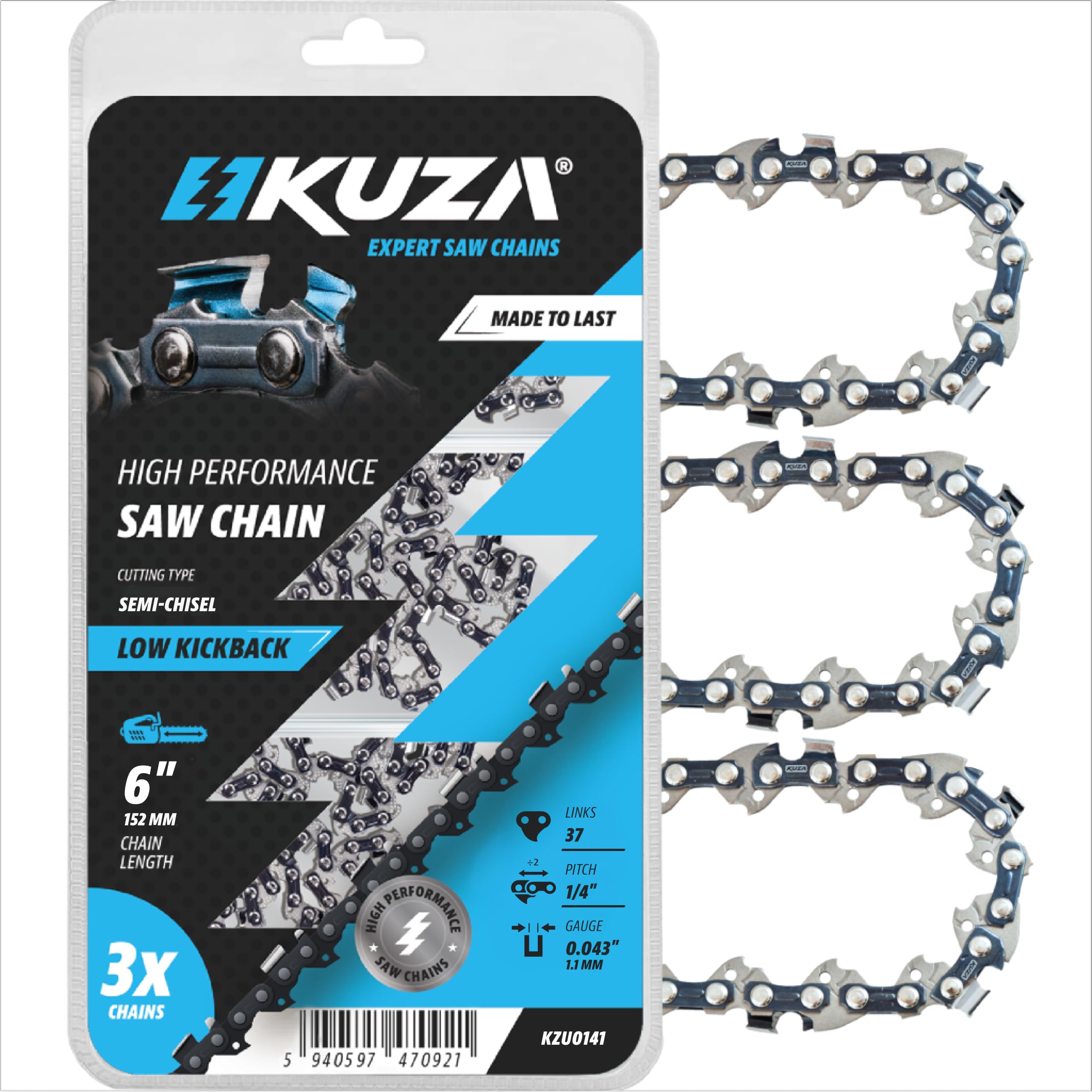 Premium 6 Inch Chainsaw Chain (15 cm) 1/4" Pitch .043" Gauge 37 Drive Links Pole Saw Chain (3 Chains)