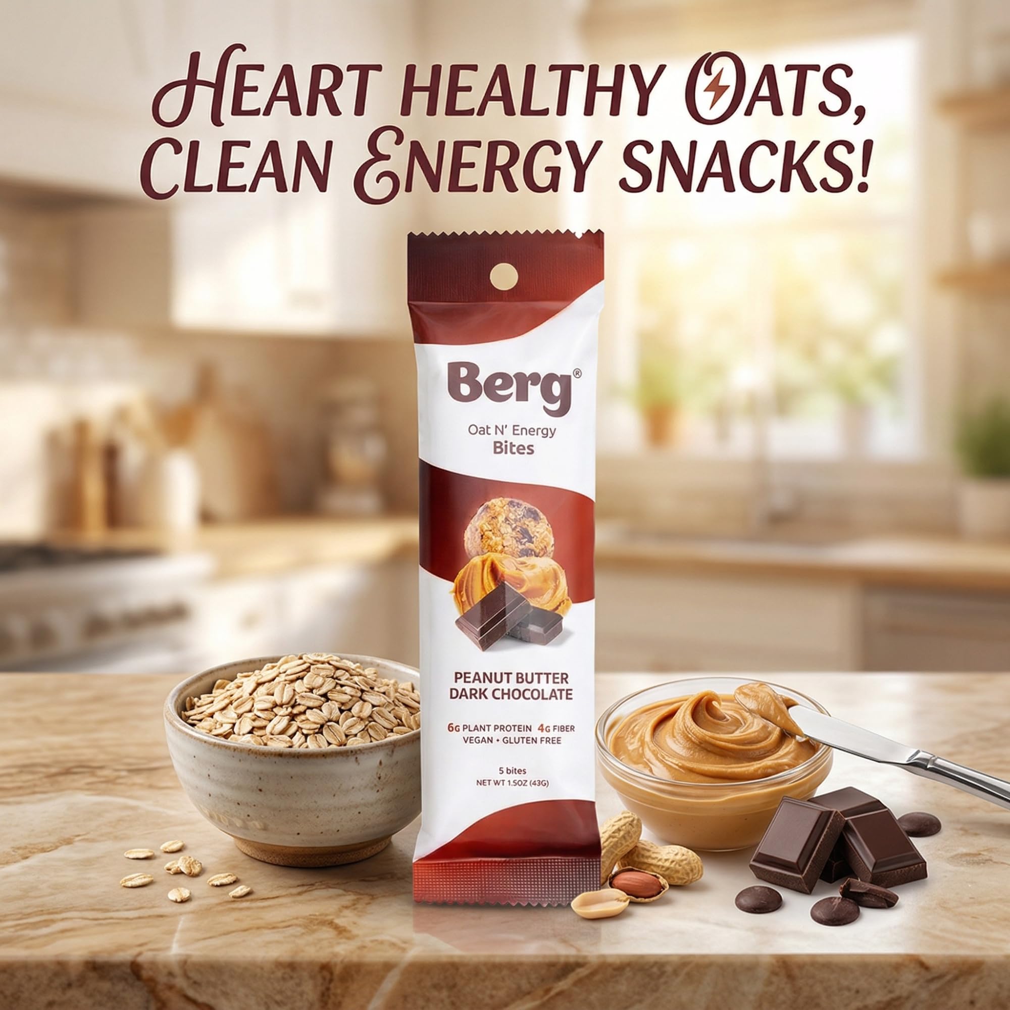 Berg Oat N' Energy Bites - Peanut Butter & Dark Chocolate - Non-GMO, Gluten Free, Dairy Free, Soy Free and Vegan - Clean Energy Snack - 1.5oz, (8 Pack) — Amazon image 8