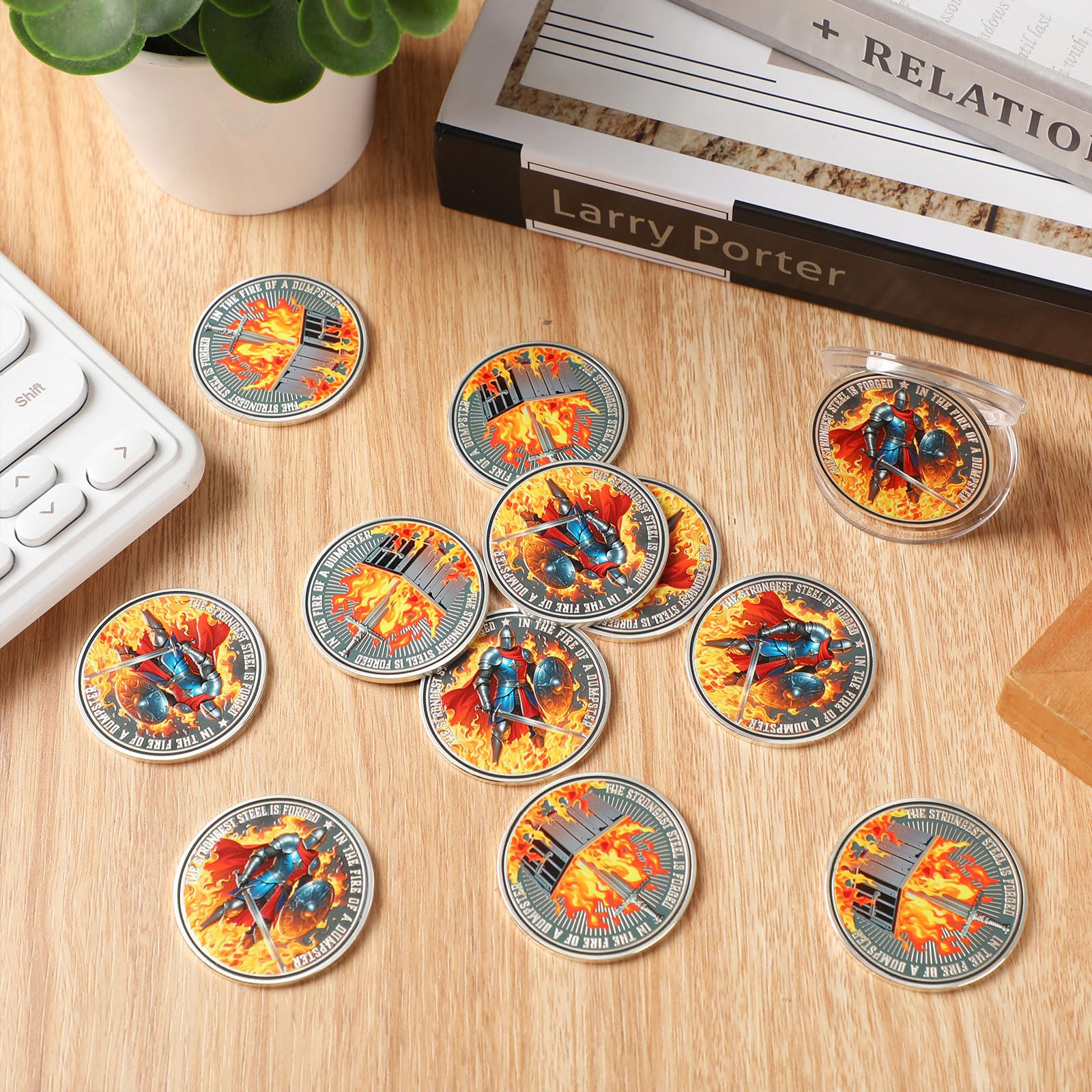 Liliaafar 12 monedas de desafío de fuego de caballero, el acero más fuerte está forjado, accesorios de escritorio divertidos, monedas de agradecimiento para empleados, oficina, compañeros de trabajo