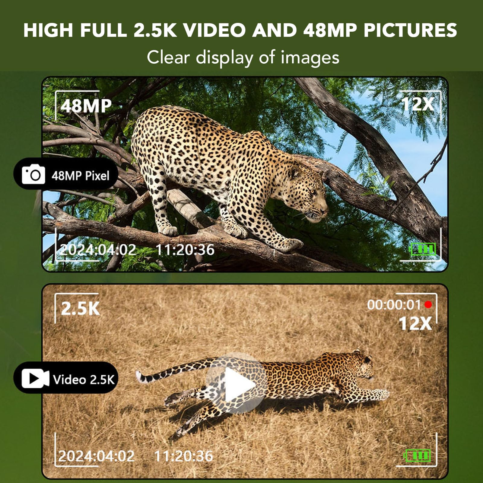 Gettimore Jumelles Enfant – Appareil Photo 2.5K UHD 48 MP – Vision Nocturne 150 M – Écran IPS 6.1 Cm