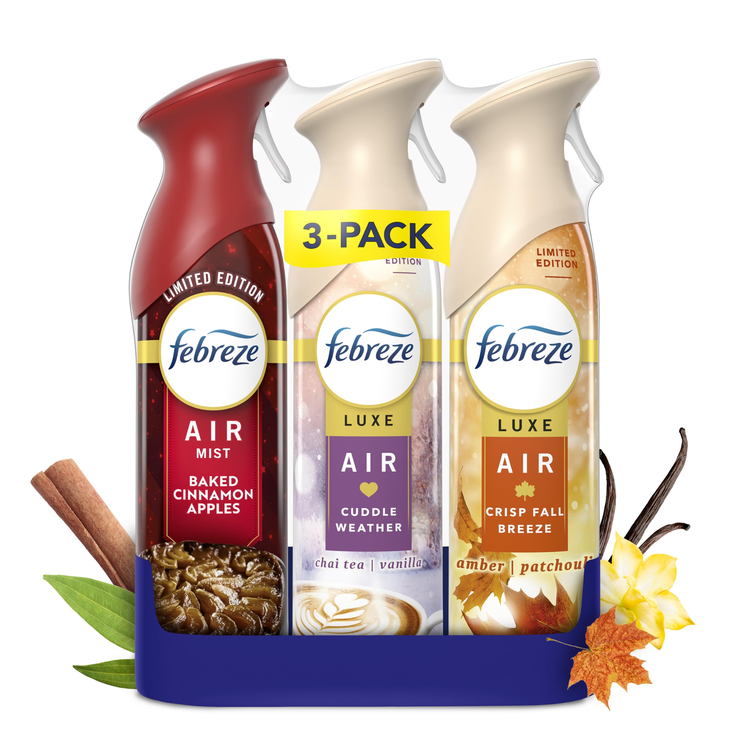 Febreze Odor-Fighting Air Freshener Spray, Room Spray, Crisp Fall Breeze, Cuddle Weather & Baked Cinnamon Apple Air Mist, 8.1 oz, 3ct