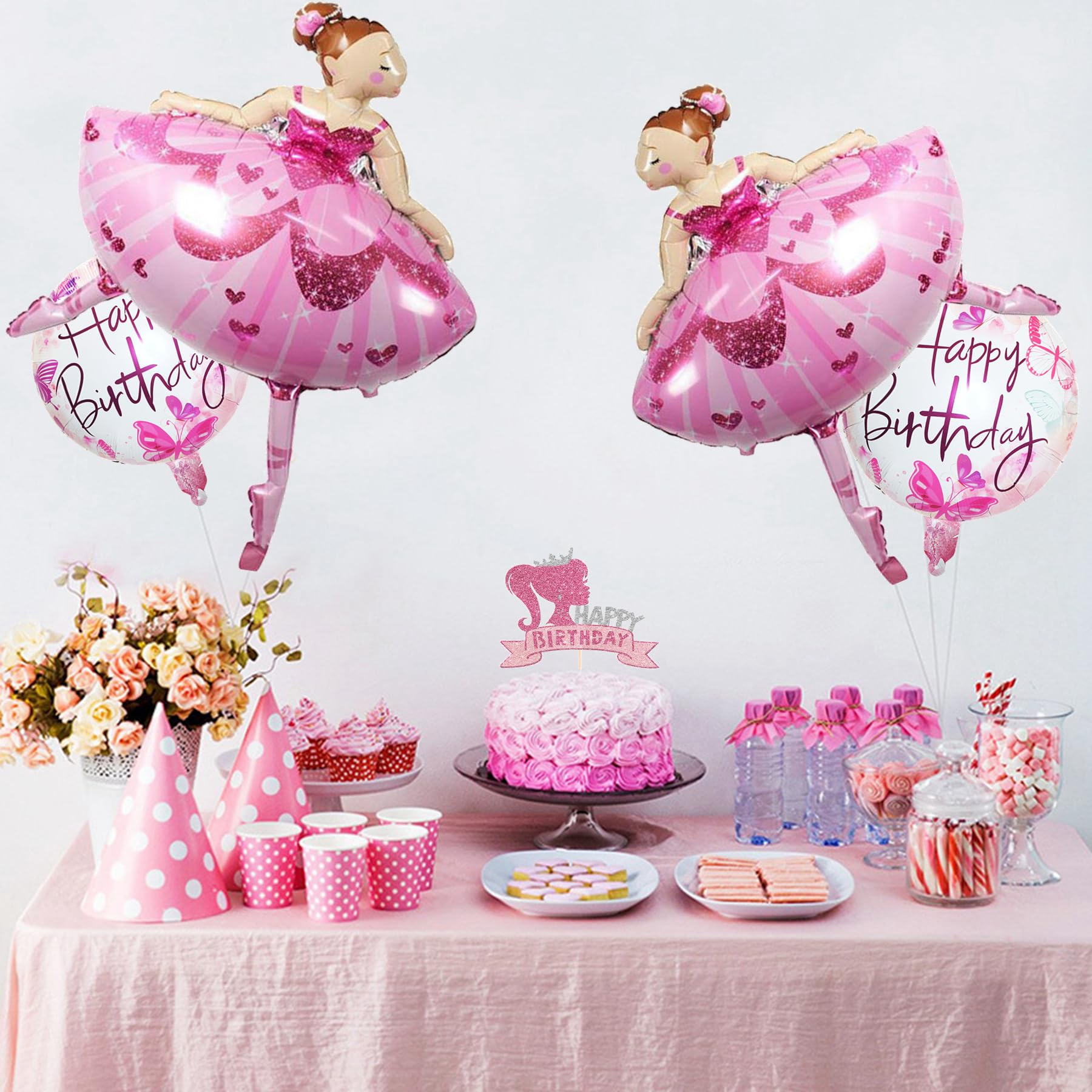 Ballerina Geburtstagsdeko – 50-teilig, Rosa, Mit Folienballons, Krone & Kuchendeko, Für Mädchen-Party