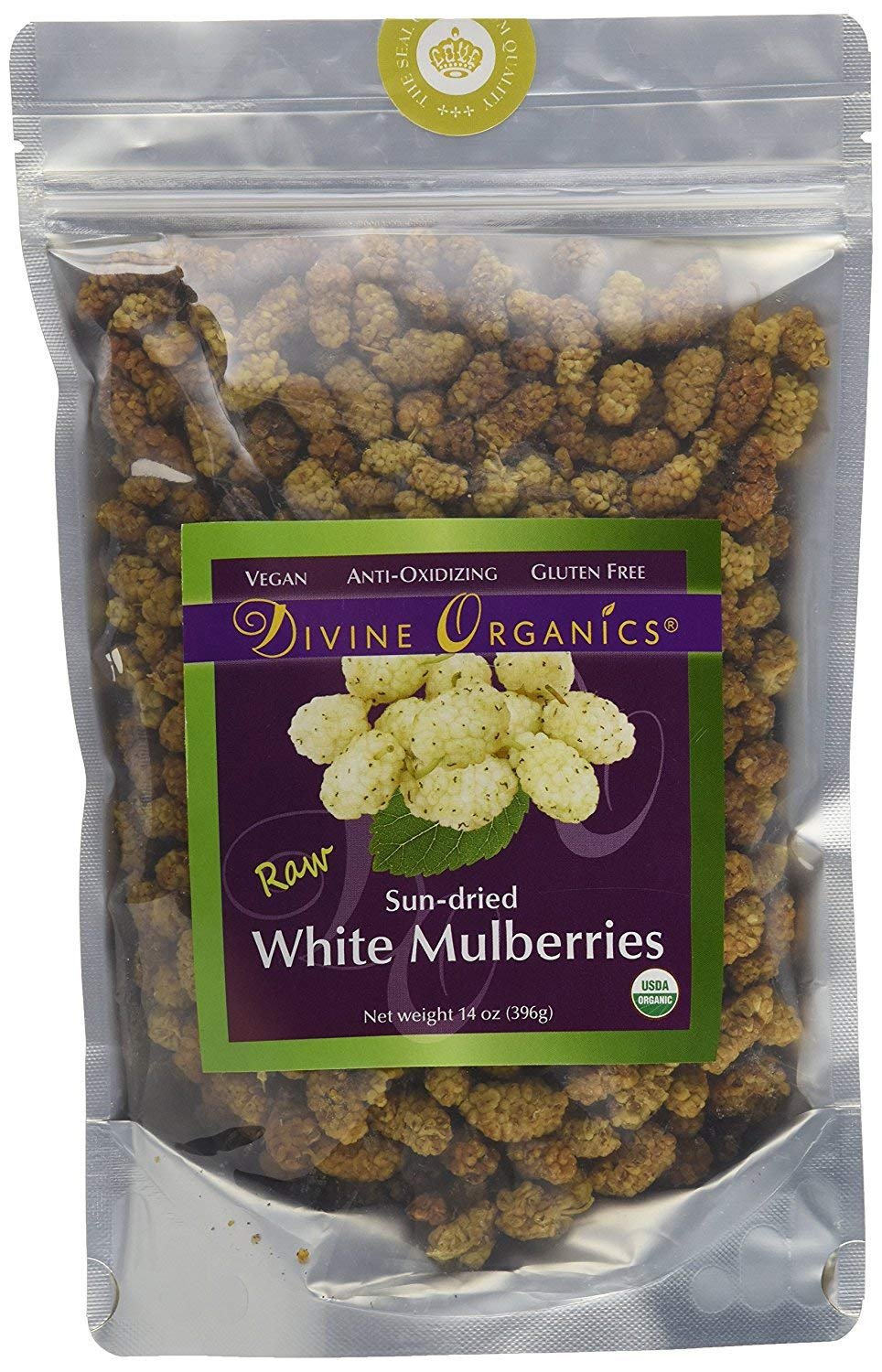 (32oz) Raw Organic White Mulberries Sun Dried Mulberry - Divine Organics Gluten Free Vegan Supplement