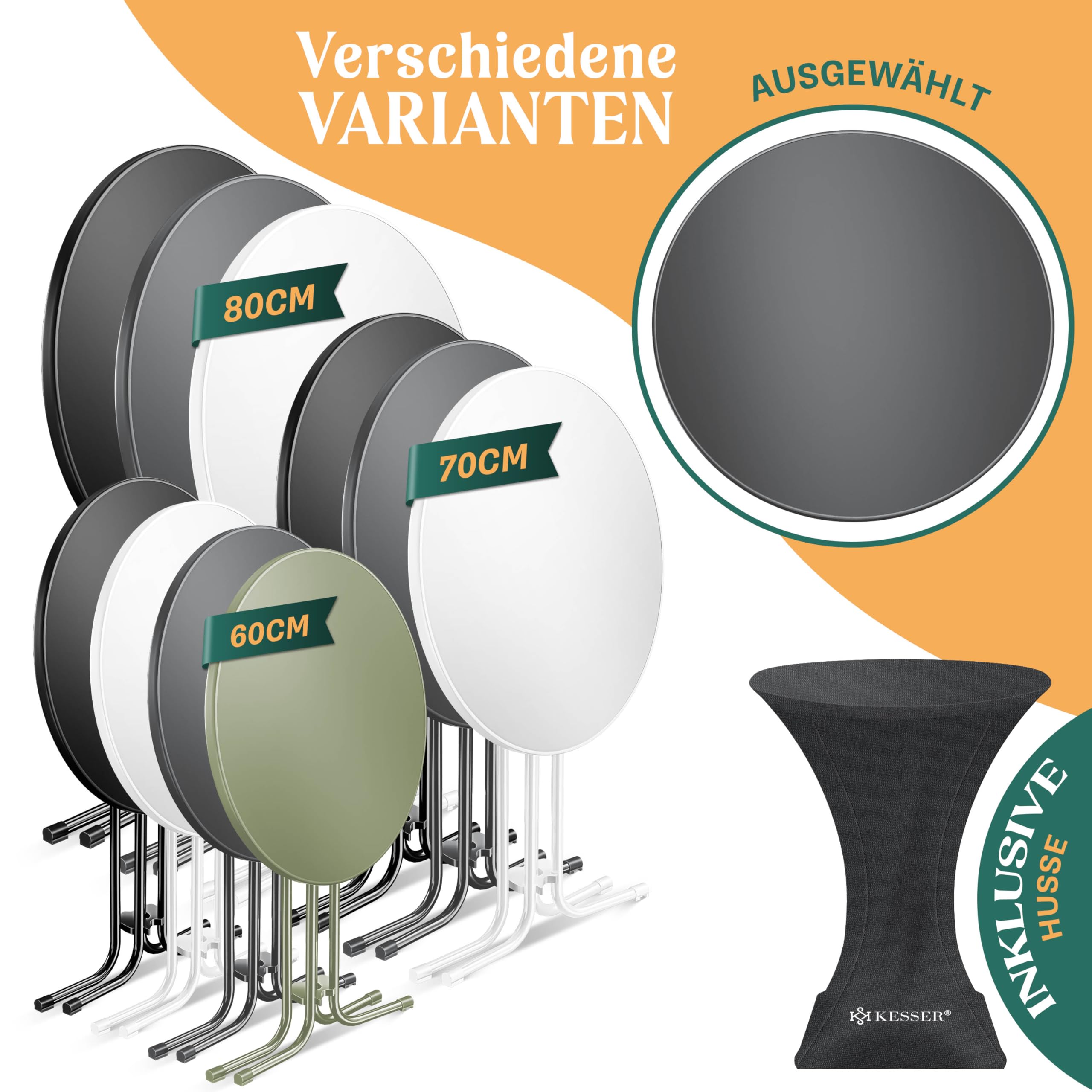 KESSER® Stehtisch klappbar Ø70cm rund, Gastro Bistrotisch Hochtisch Cocktail Stehtisch + Husse, Klapptisch Partytisch für Garten/Balkon/Events/Gastronomie, wetterfest, In- & Outdoor, Anthrazit