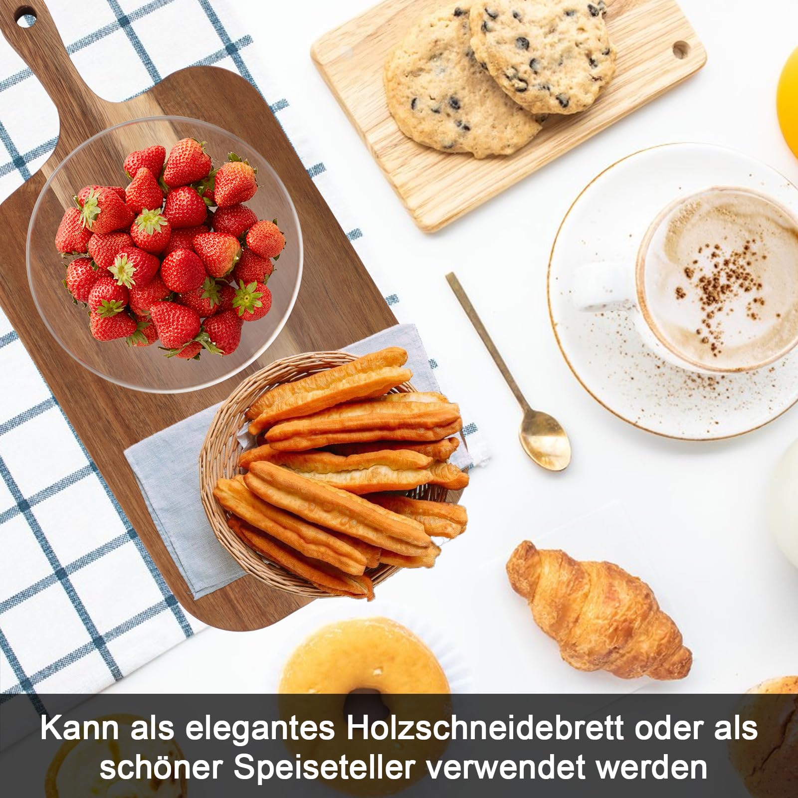 2 Schneidebretter Aus Akazienholz – Servierbretter 38x19,5x1,5 Cm Mit Griff, Für Fleisch, Käse & Brot