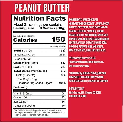 Miniatura 2 de Little Secrets Obleas crujientes de mantequilla de maní de chocolate negro  60 minis  Hecho en Europa  Nada artificial y sin alcoholes de azúcar