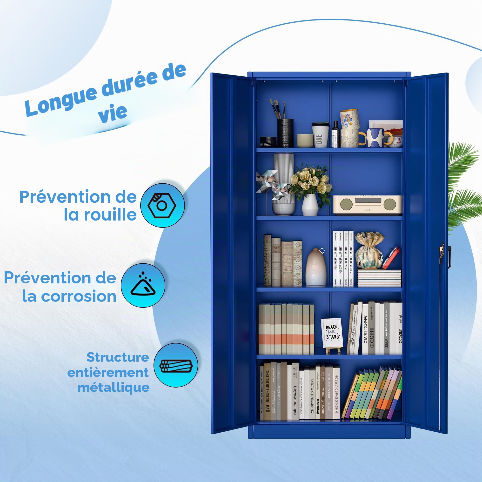 SUPEER Armoire de rangement en métal avec 2 portes et 4 étagères réglables | Armoire en acier de 180 cm de haut pour entrepôt, garage, maison, bureau, assemblage facile nécessaire (bleu)