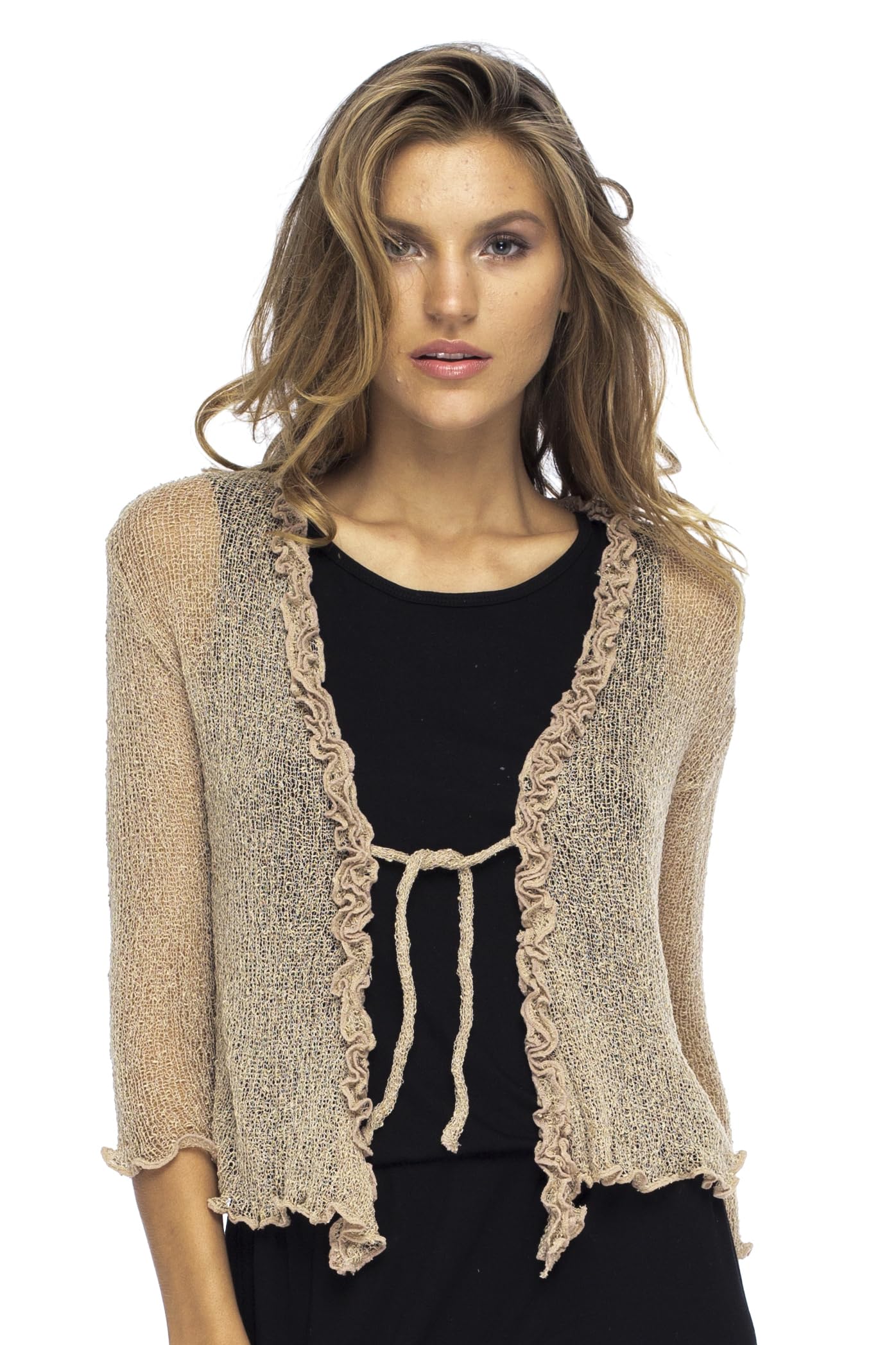 Back From Bali Womens Sheer Shrug Ruffle Cardigan Lightweight Knit Bolero