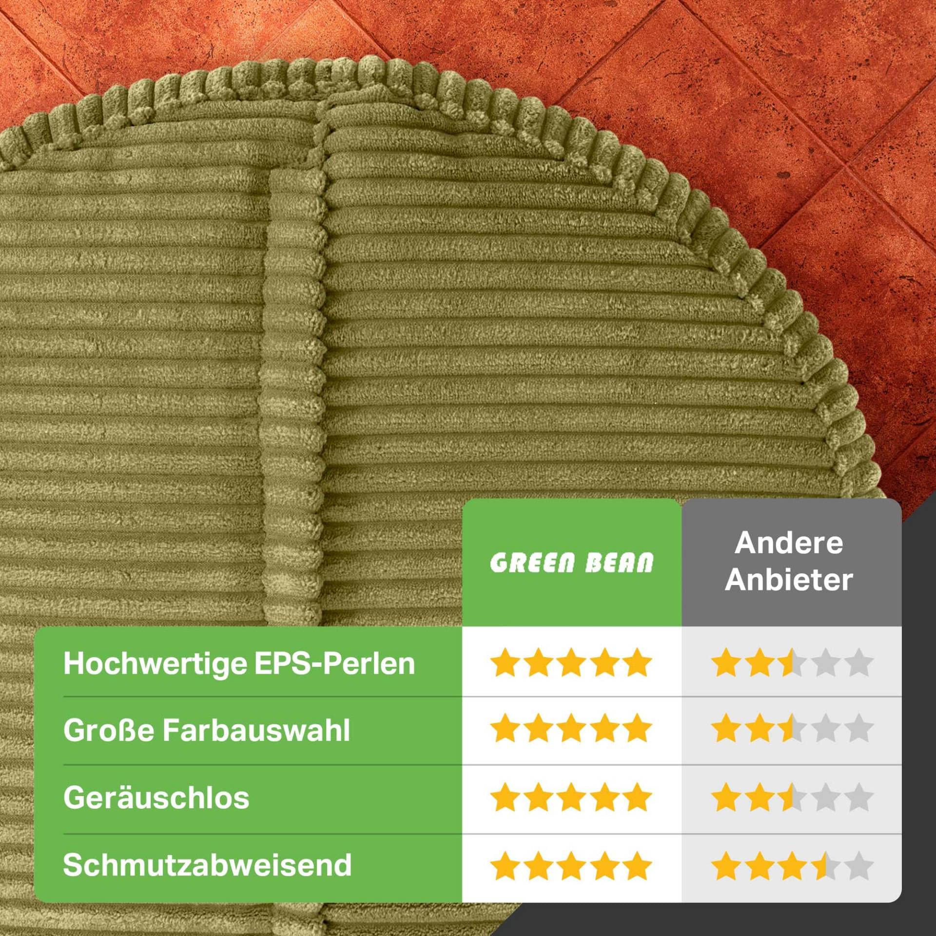 Pouf Intérieur Green Bean 45x25cm - Velours Côtelé Doux, Perles EPS, Coussin Sol Lavable Gris