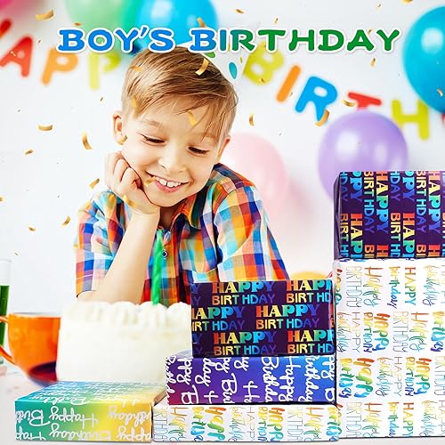 Miniatura 3 de BWLOIES Papel de Regalo de Cumpleaños Hojas de Papel de Regalo de Cumpleaños Hradient Multicolor Feliz Cumpleaños Juego de Papel Incluye Papel de