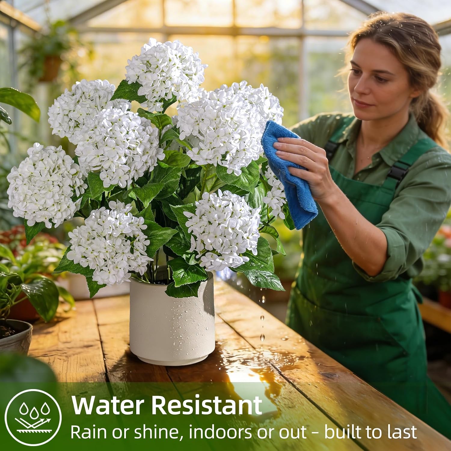 2 Pack Artificial Plants UV Resistant Faux Hydrangea Tree Indoor Outdoor Realistic Floor Plants Large Faux Plastic plantas Fake Flowers Trees for Home Porch Garden Office Porch Patio Front Decor