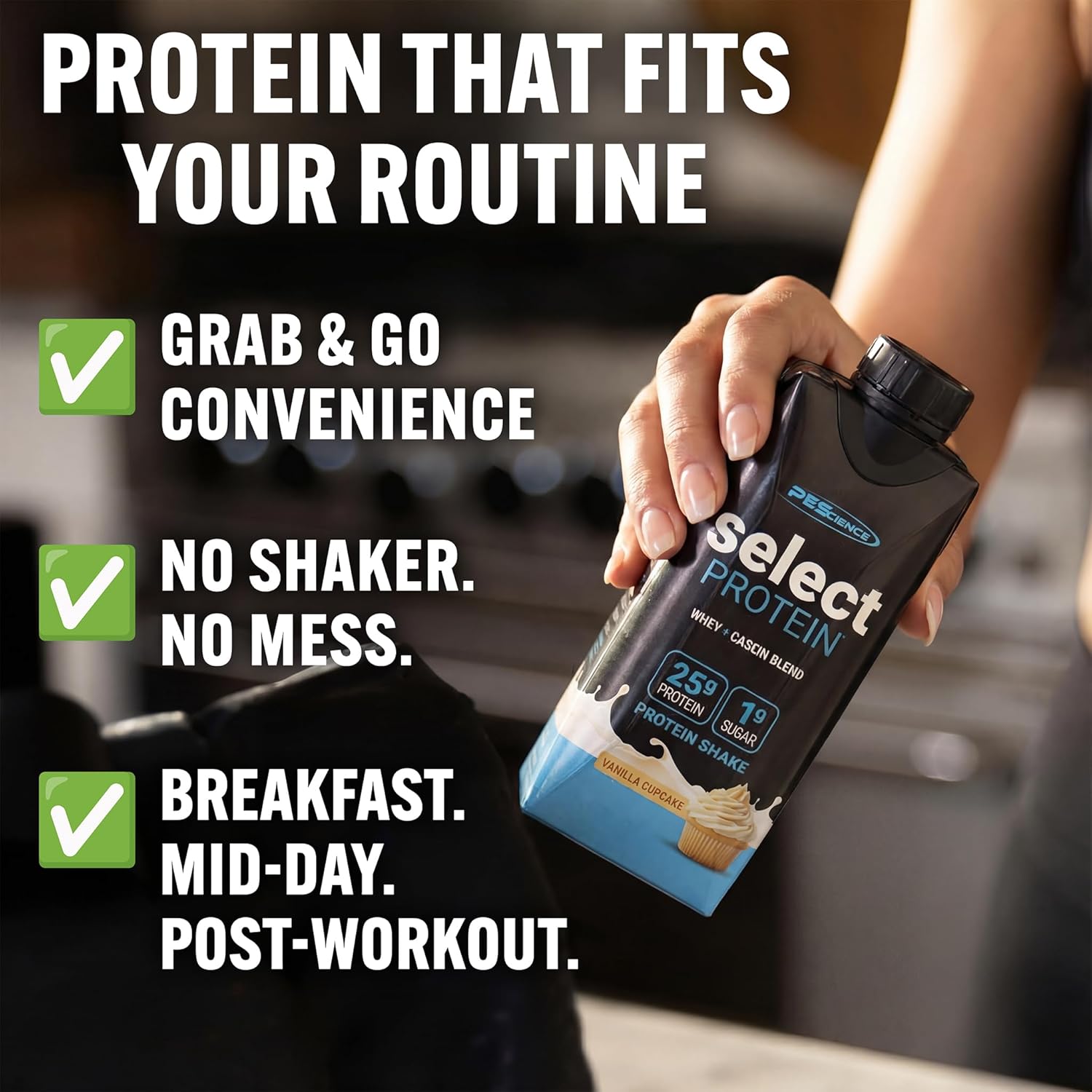 PEScience Select Protein Shake RTD, 25g Whey and Casein Blend, High Protein Drink, Gluten Free, Keto Friendly, 0g Sugar, Low Carb Ready to Drink Meal Replacement, Vanilla Cupcake - Pack of 12