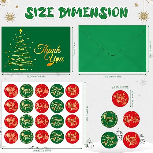 Miniatura 3 de 24 juegos de tarjetas de agradecimiento de Navidad con sobres, calcomanías de Feliz Navidad, tarjetas de agradecimiento de lámina dorada, tarjetas