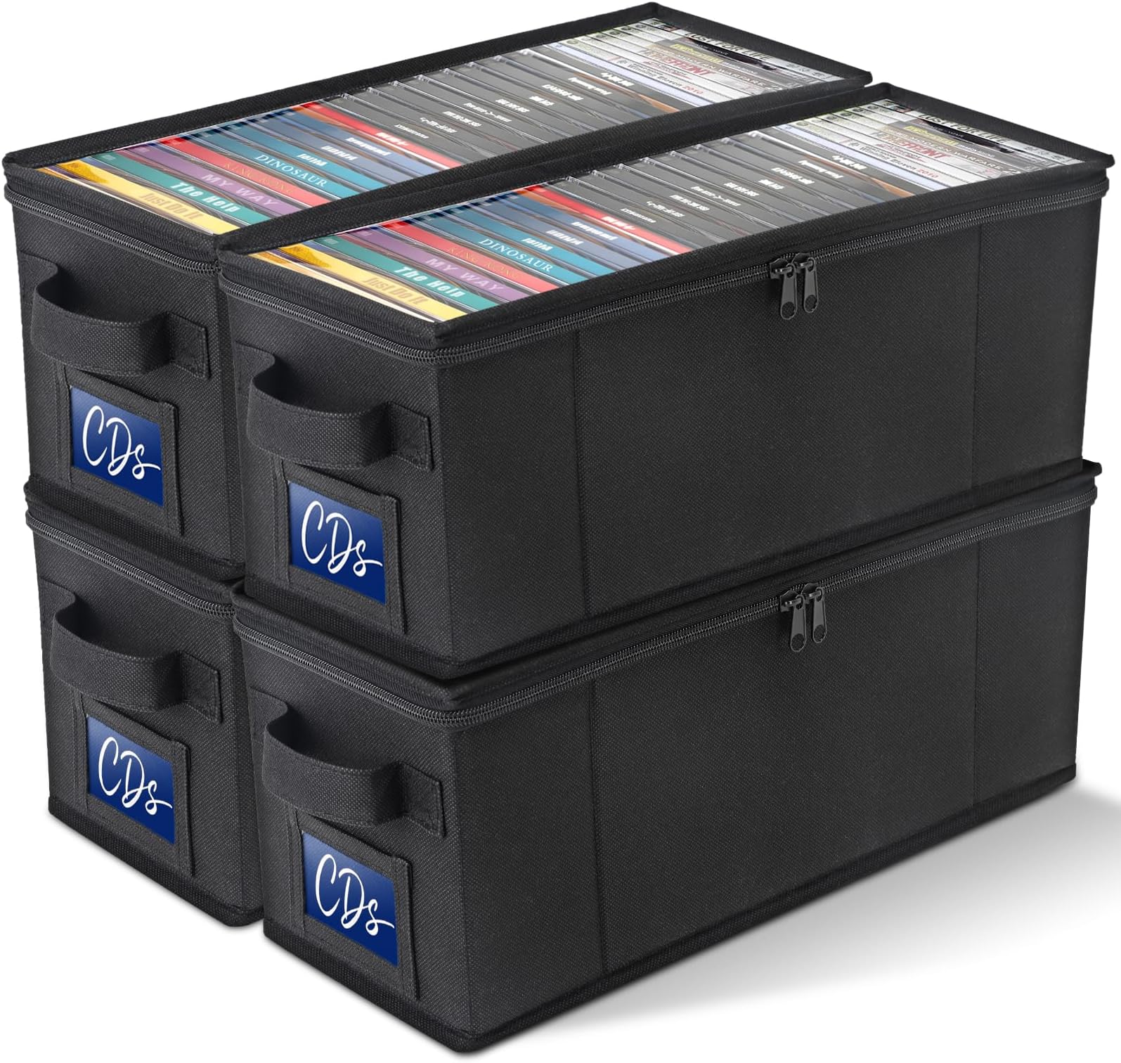 - CCidea CD Storage Box with Clear Window - 4 Pack Media Organizer, Innovative Folding Design for CD Discs, CD Holder with Reinforced Handle & Label Slot, Holds 29 CDs Each, Fits Car & Home Use (4)
