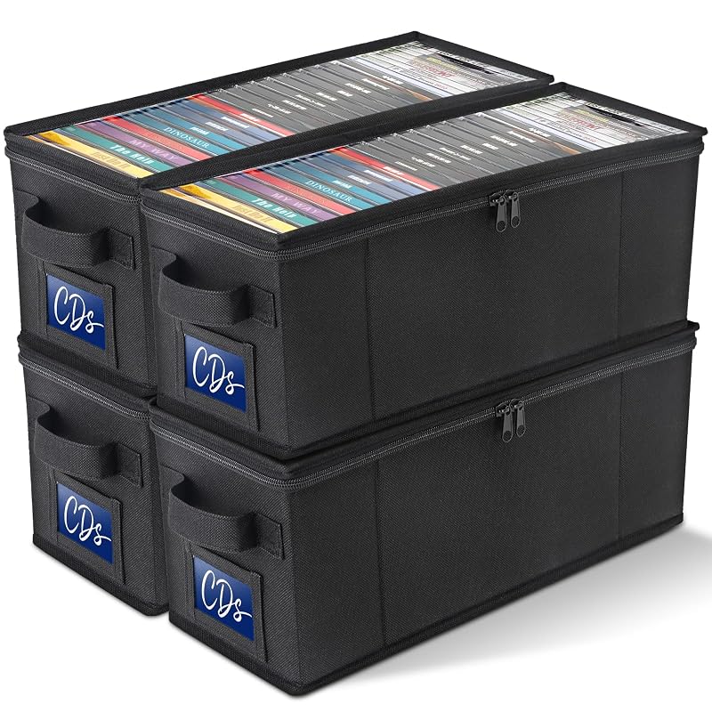 Kit com 4 caixas organizadoras para CDs CCidea com janela transparente, alça reforçada e tampa com zíper, capacidade para 29 CDs cada