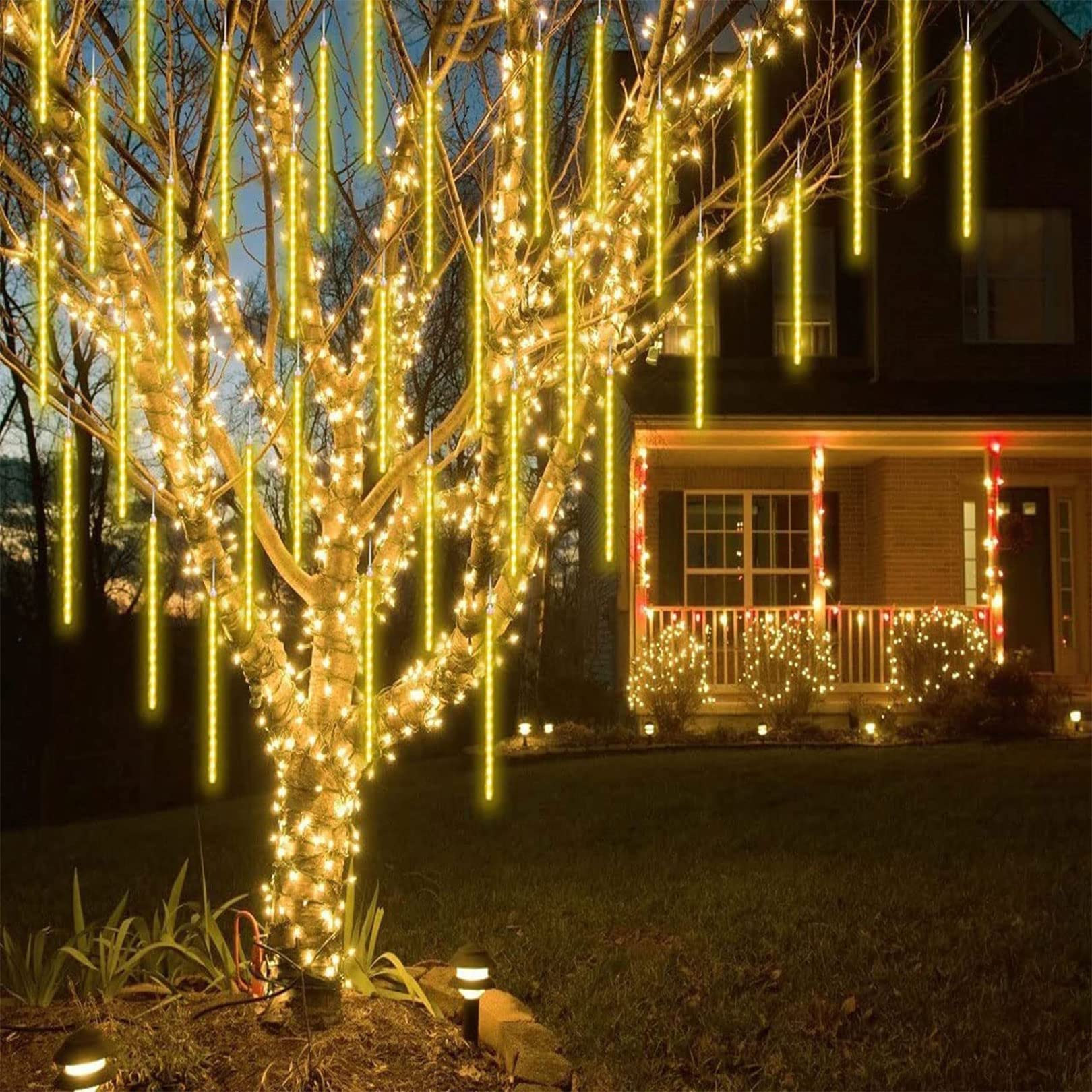 Cadena de luces Luz de lluvia de meteoritos para interiores 80 cm 8 tubos 576 LED Decorativo a prueba de agua Carámbano en cascada Carámbano Luz de cadena Carámbano Gota de lluvia para la decorac