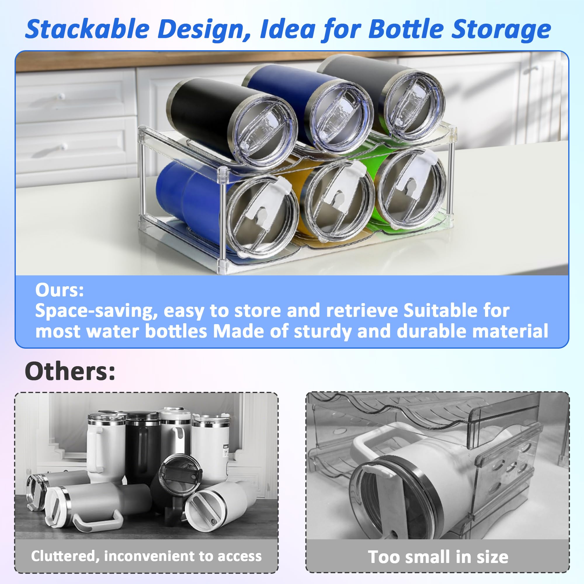 Organizador de botellas de agua de 1,134.0 g, estante de almacenamiento apilable grande para botellas de agua, soporte para botellas de agua de 3 niveles para vino, bebidas, estante organizador de