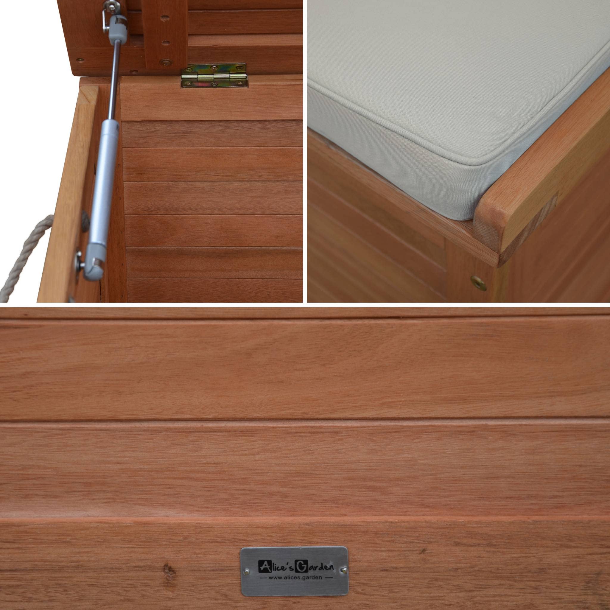 sweeek Cassapanca da Giardino in Legno 200L con martinetti Marrone Naturale - 125x60x96 cm