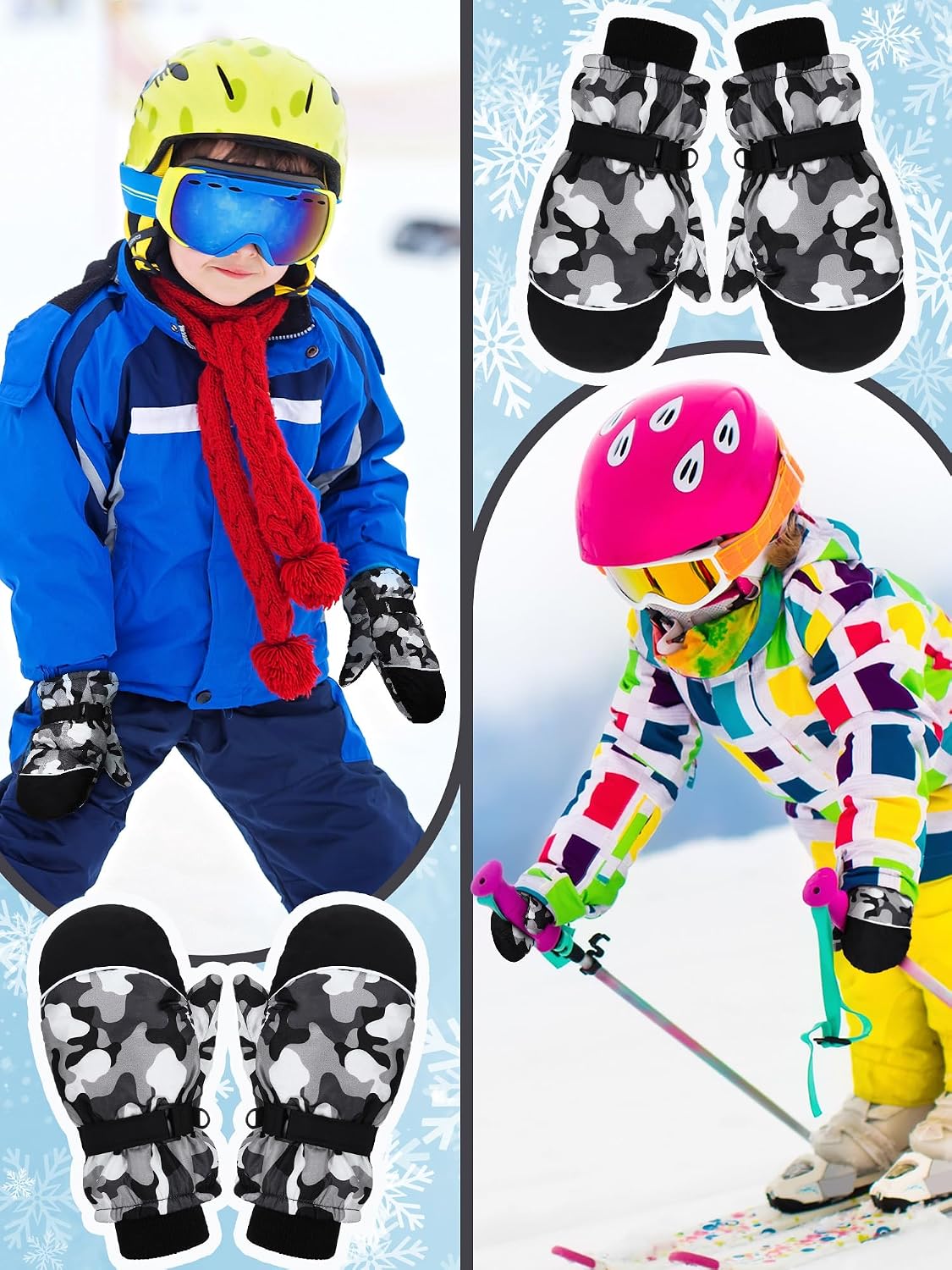 SATINIOR 2/6 Pairs Winter Snow Mittens Kids Toddlers Waterproof Warm Ski Gloves for Boys Girls Children Toddlers Baby