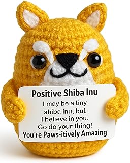 Shiba Inu Gifts for Dog Lovers Women, Positive Crochet Puppy Plush Stuffed with Inspirational Card, Cute Handmade Amigurumi for Girlfriend Boyfriend Her Him Student Bestie Friend Birthday Graduation