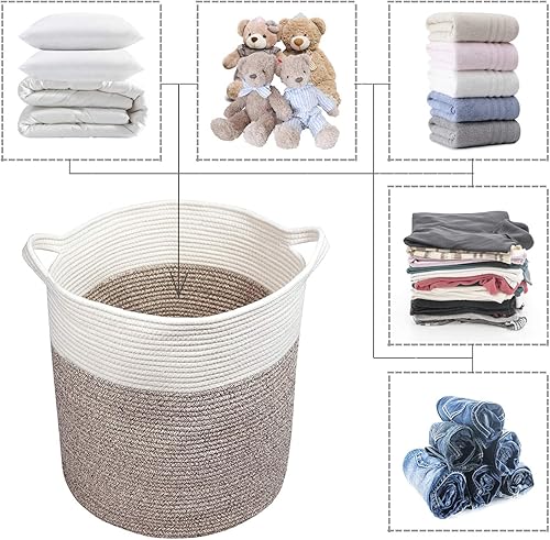 Miniatura 6 de COMFY-HOMI Cesta de lavandería grande XXL con asas, cestas para manta, sala de estar, cesta decorativa de cuerda de algodón tejida, cesta de