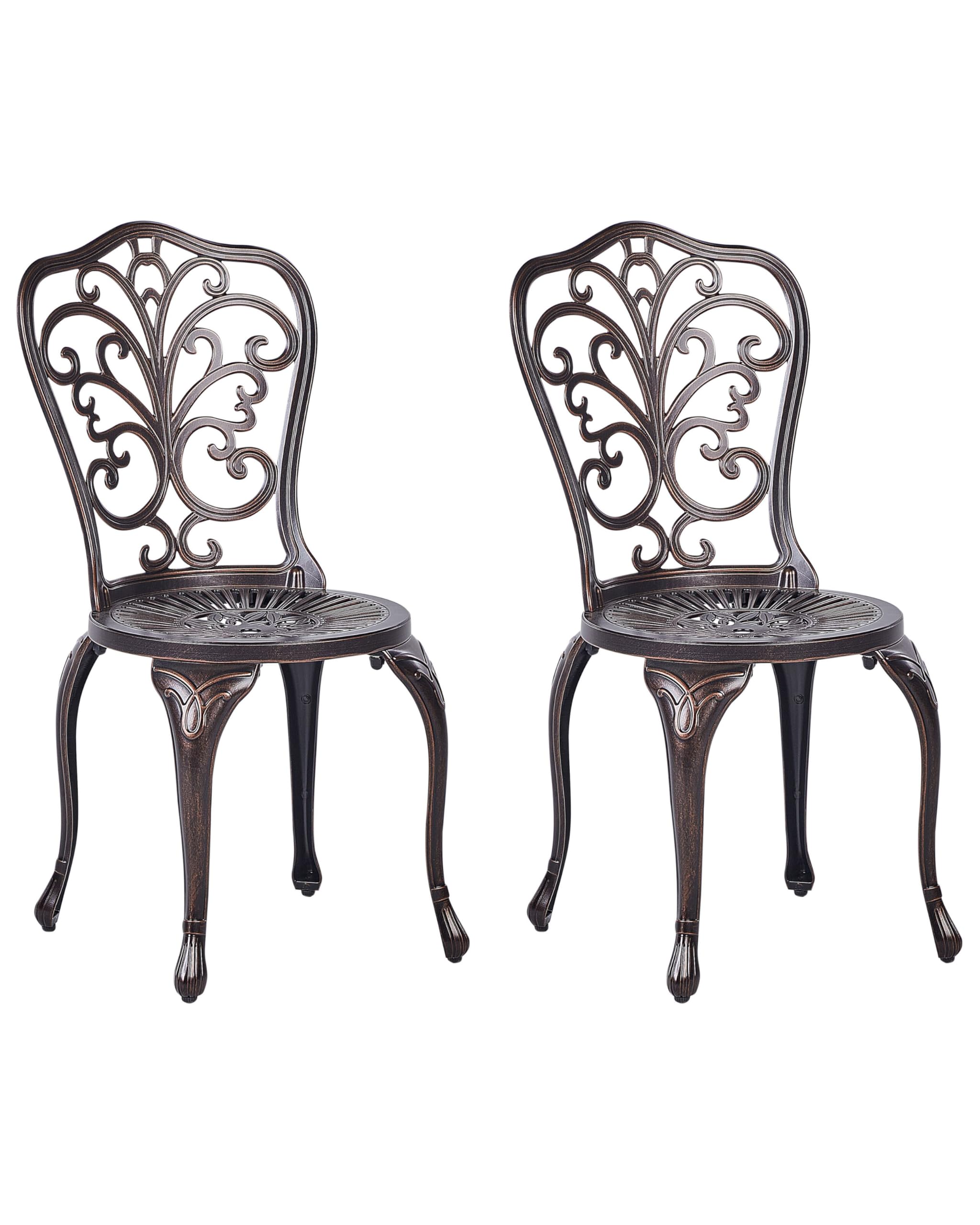 Beliani Lot de 2 Chaises de Jardin Vintage Aluminium Salle à Manger Meubles d'Extérieur Marron Triora