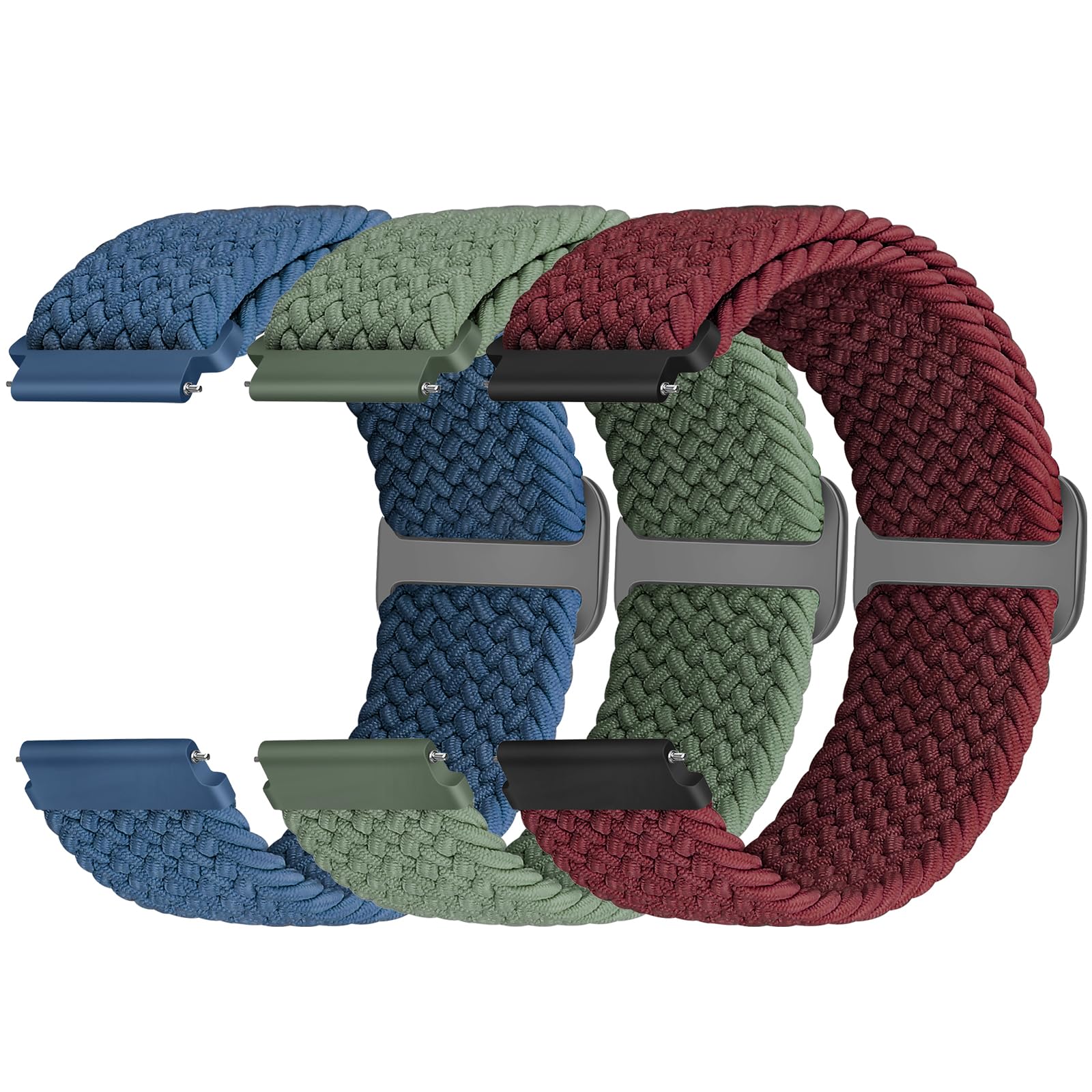 Yunshare Geflochtenes Elastisches Armband Schnellverschluss 18mm 19mm 20mm 22mm 24mm Nylon Uhrenarmband für Samsung/Garmin/Fossil/Amazfit/Huawei Watch Ersatzarmband Damen Herren, 3 Stück