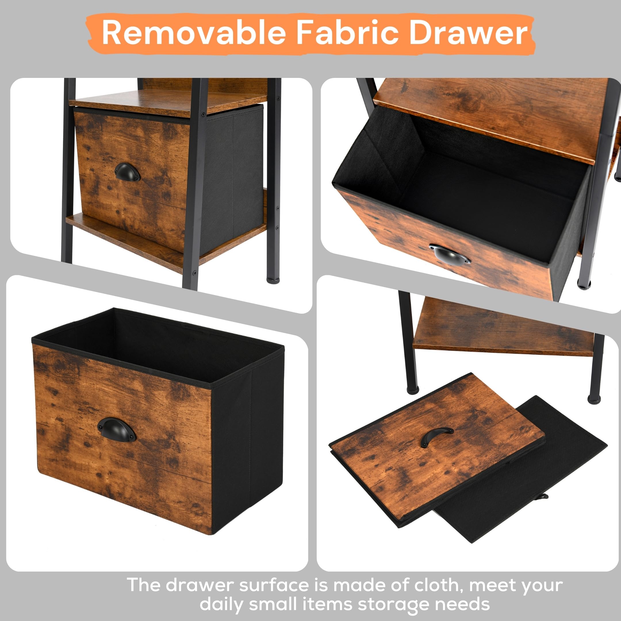 FurnitureR Étagères pour Chambres d'enfants, Étagère à 4 Niveaux avec Tiroirs en Non-Tissé pour Livres et Jouets, Présentoir et Organisateur de Livres, pour Chambre Coin Lecture, 42 x 29 x 110 cm