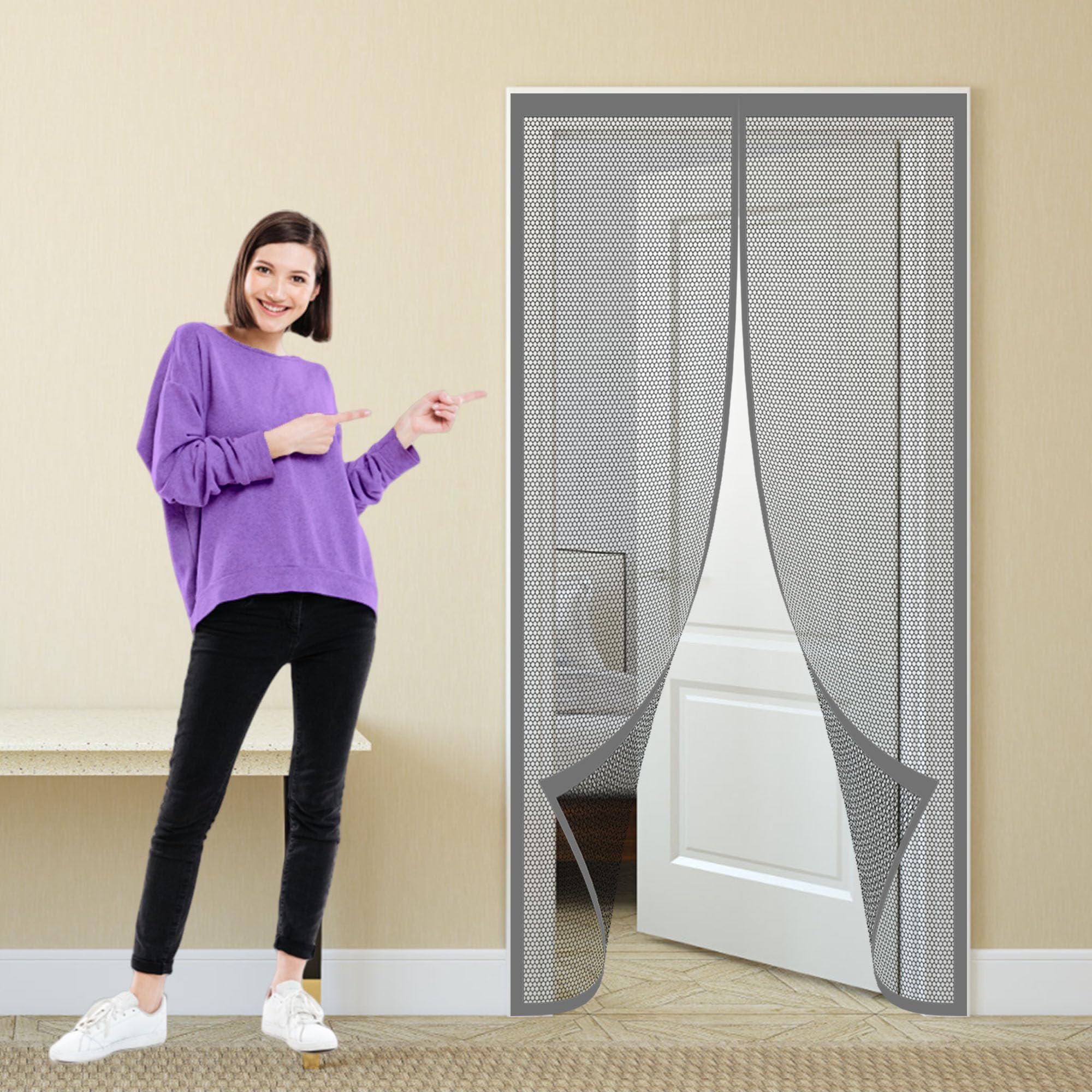 Magnetic Fly Screen for Sliding Doors 146 x 200 cm Patio Insect Protection Door No Drilling Required Keeps Bugs Out for Patio Doors, Grey